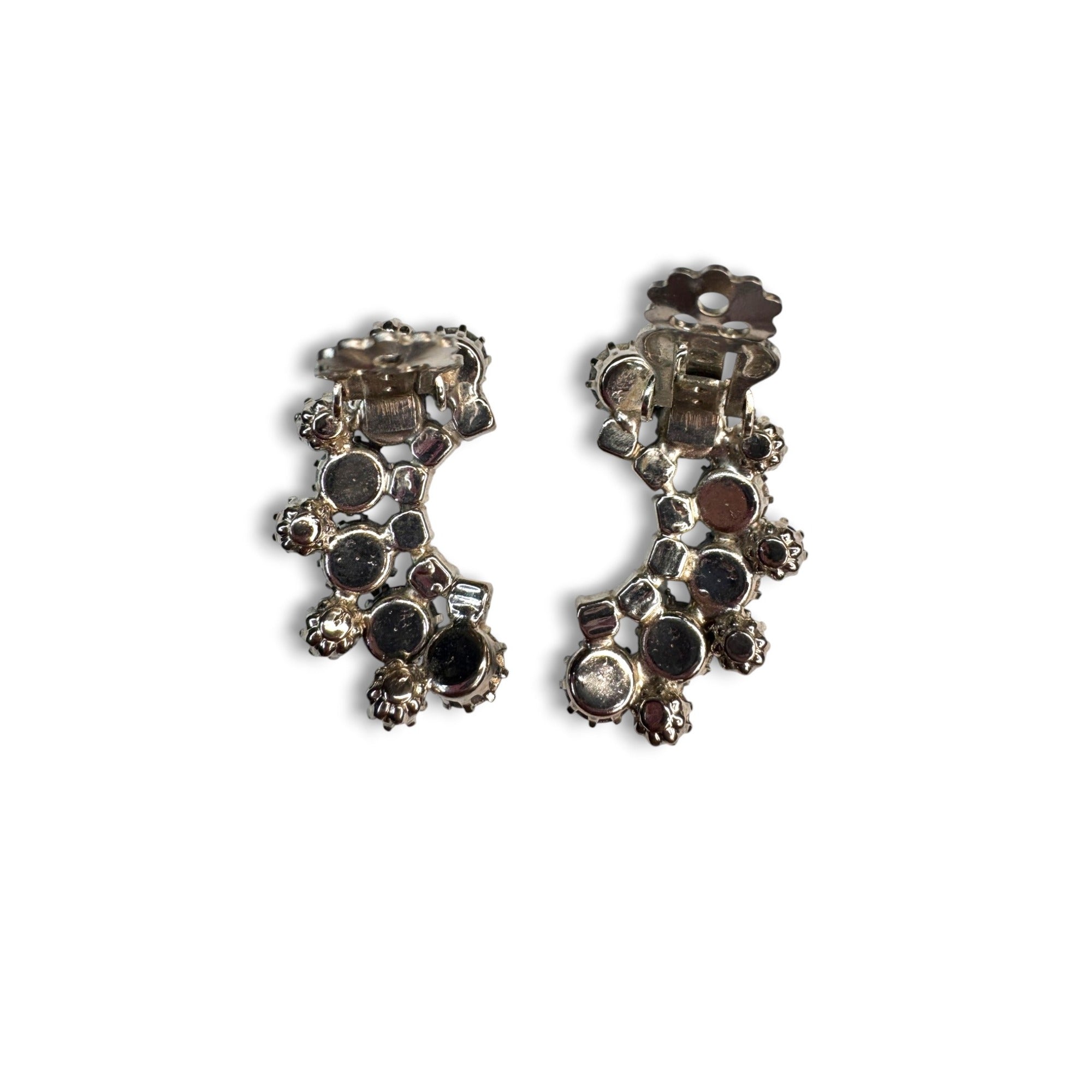 Weiss Blue Rhinestone Climber Earrings Vintage 1950s Clip On Vintage Mid Century