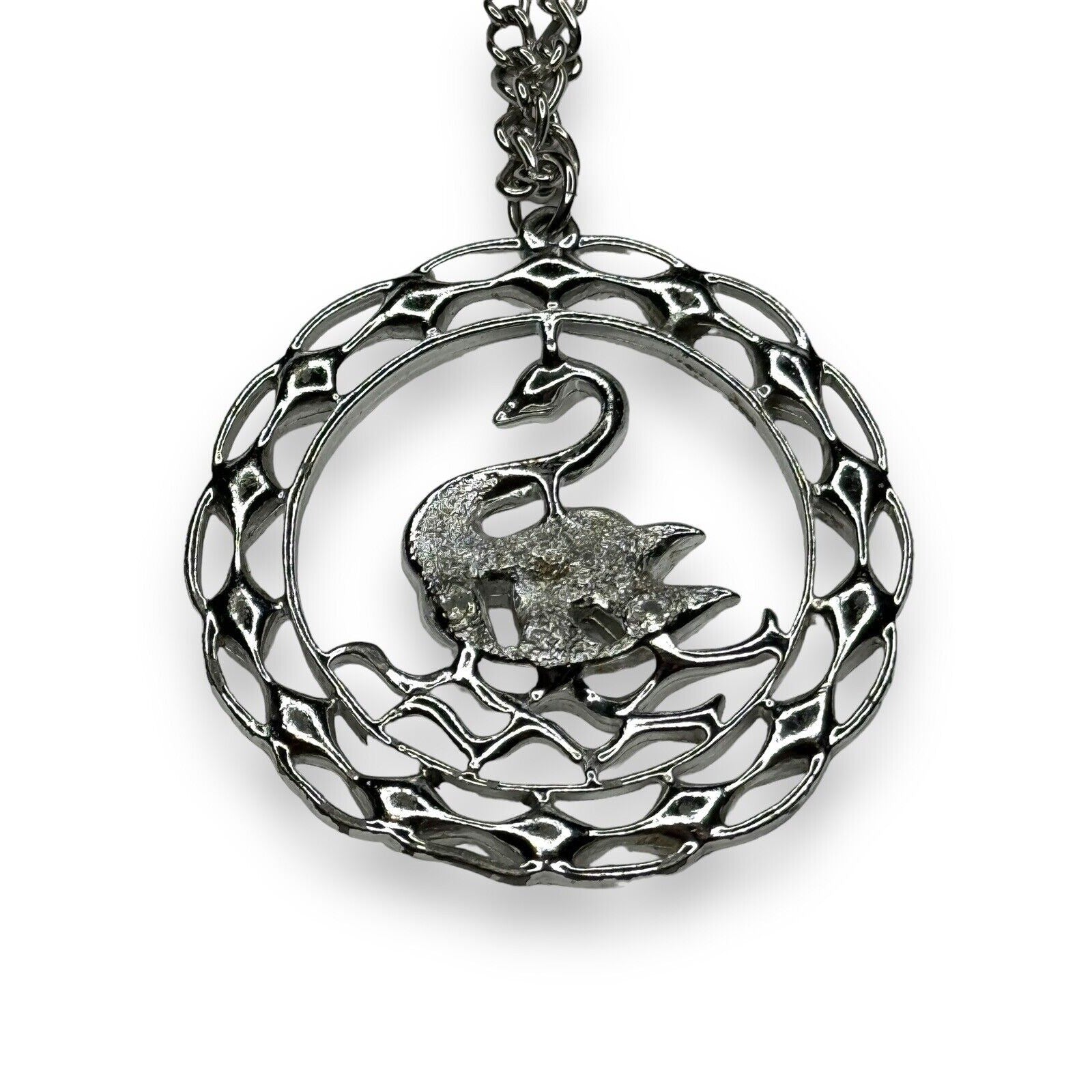 Vintage Sarah Coventry Swan Pendant Necklace Silver Tone Cut Crystal 24"