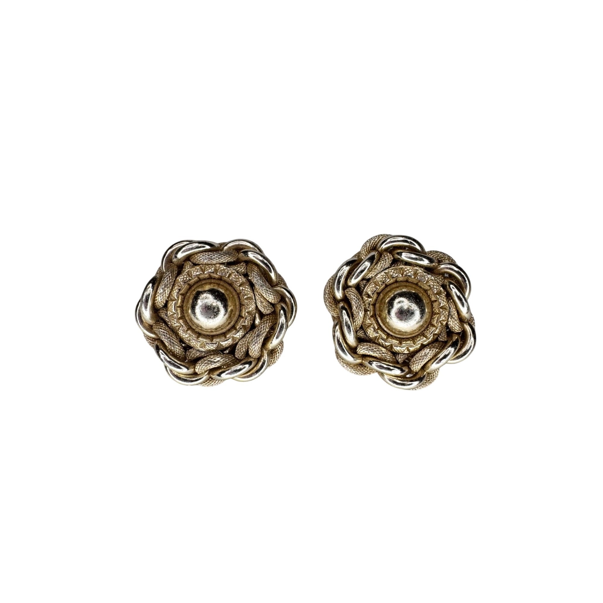 West Germany Clip On Earrings Gold Tone Woven Knot 1960s Vintage