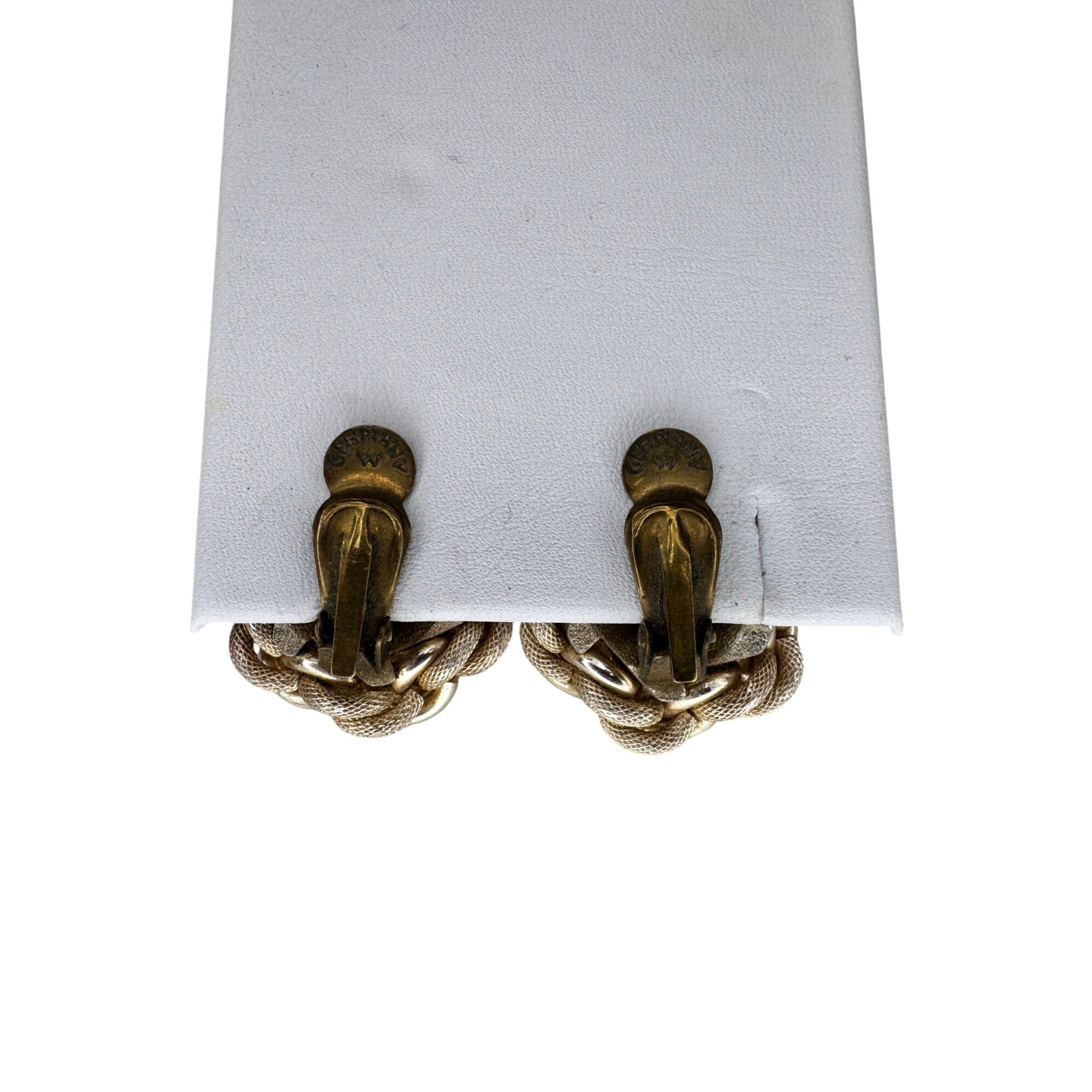 West Germany Clip On Earrings Gold Tone Woven Knot 1960s Vintage