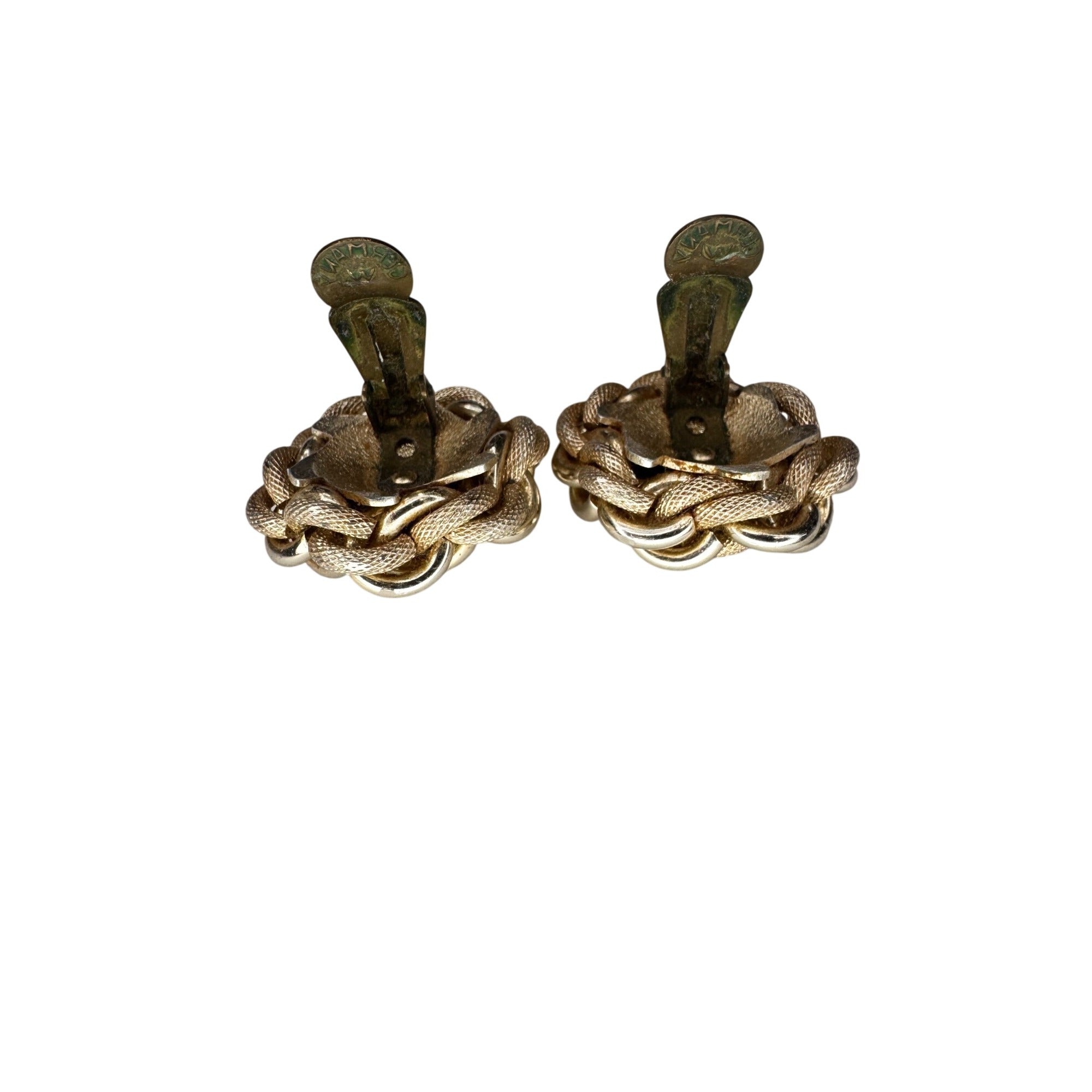 West Germany Clip On Earrings Gold Tone Woven Knot 1960s Vintage