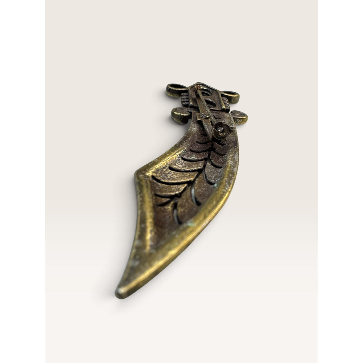 1960s Brass Scimitar Sword Dagger Faux Pearl Glass Brooch Pin 4.02"