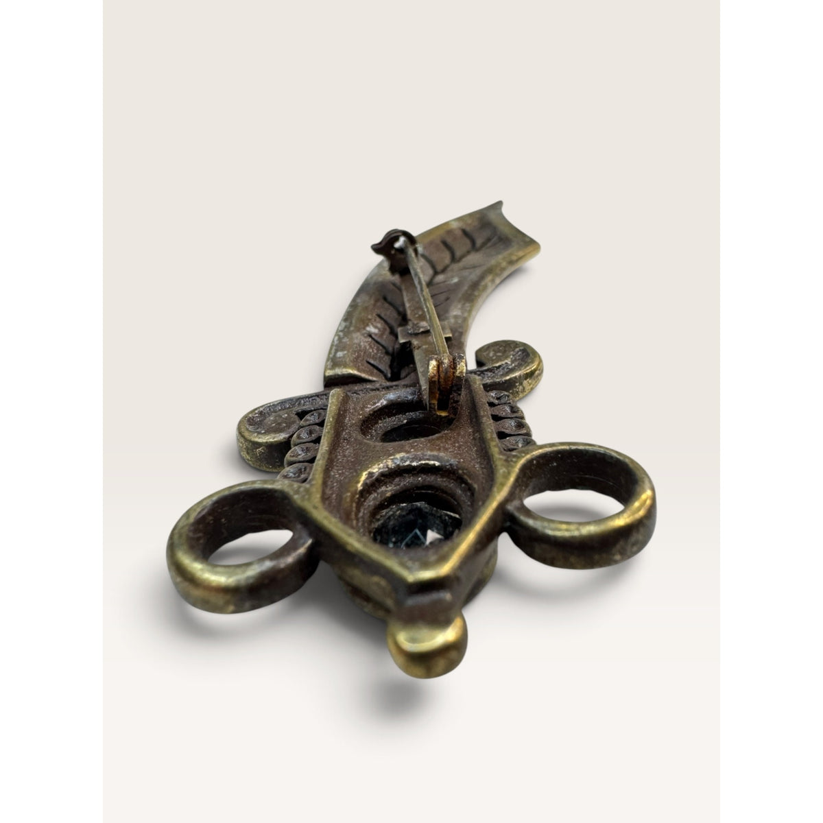 1960s Brass Scimitar Sword Dagger Faux Pearl Glass Brooch Pin 4.02"