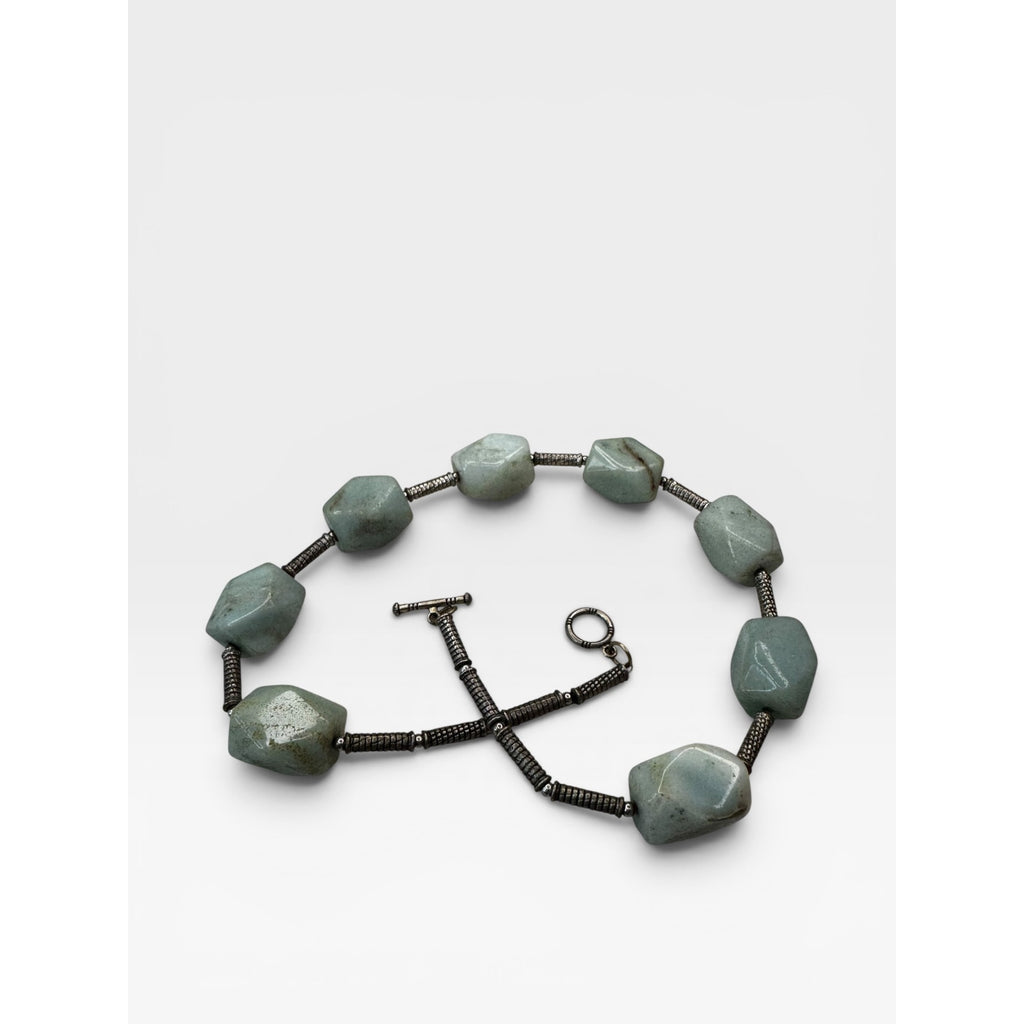Amazonite Chunky Faceted Stone Nugget 16 Inch Collar Toggle Necklace Vintage