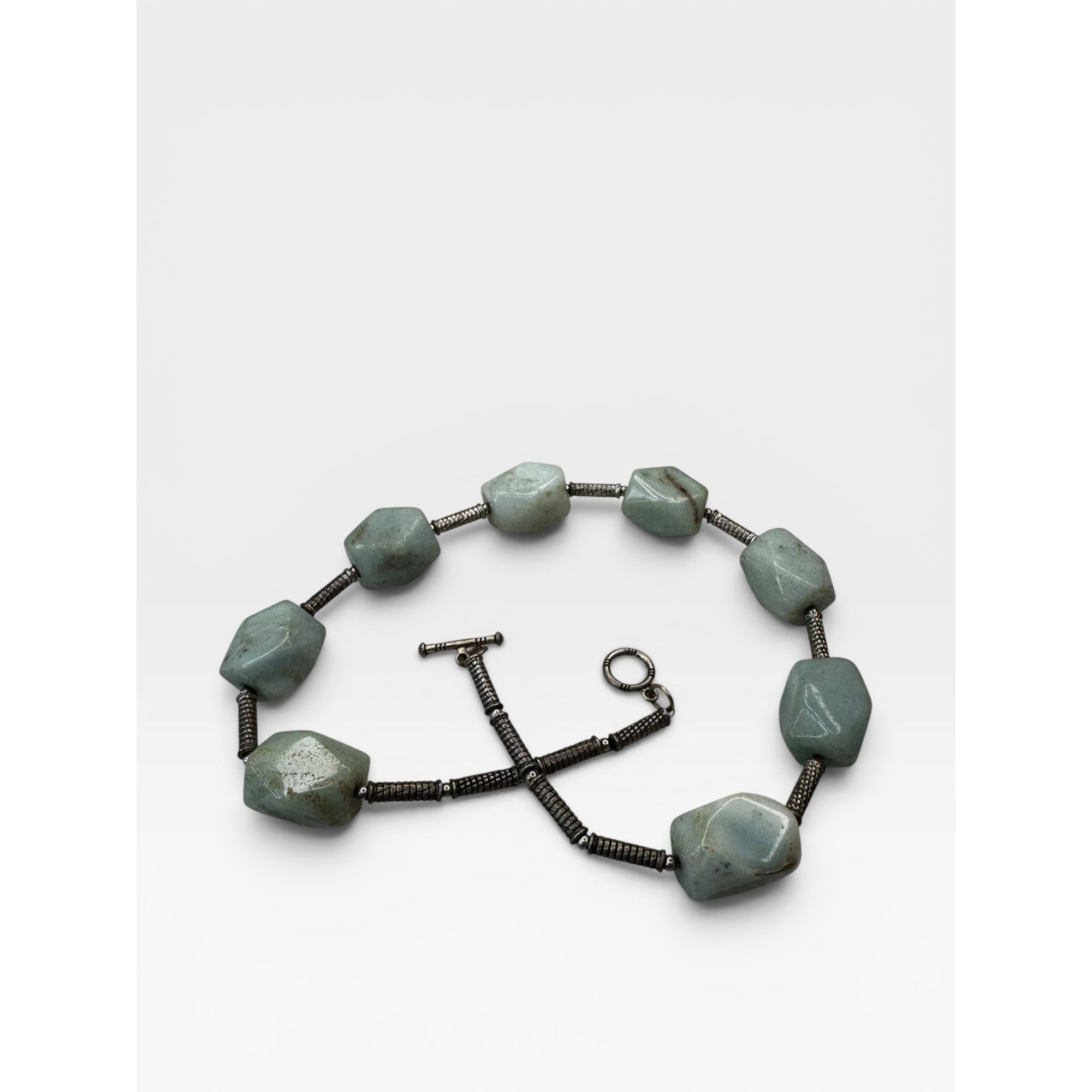 Amazonite Chunky Faceted Stone Nugget 16 Inch Collar Toggle Necklace Vintage