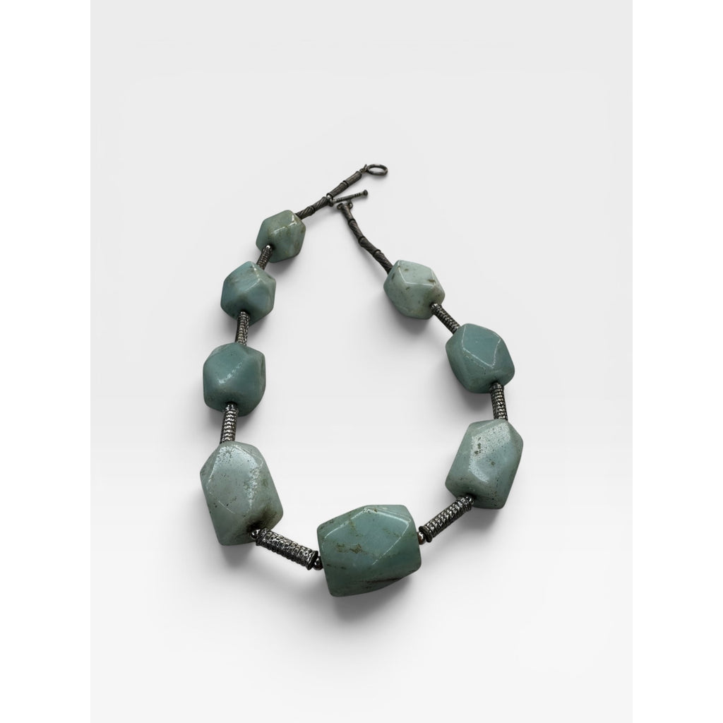 Amazonite Chunky Faceted Stone Nugget 16 Inch Collar Toggle Necklace Vintage