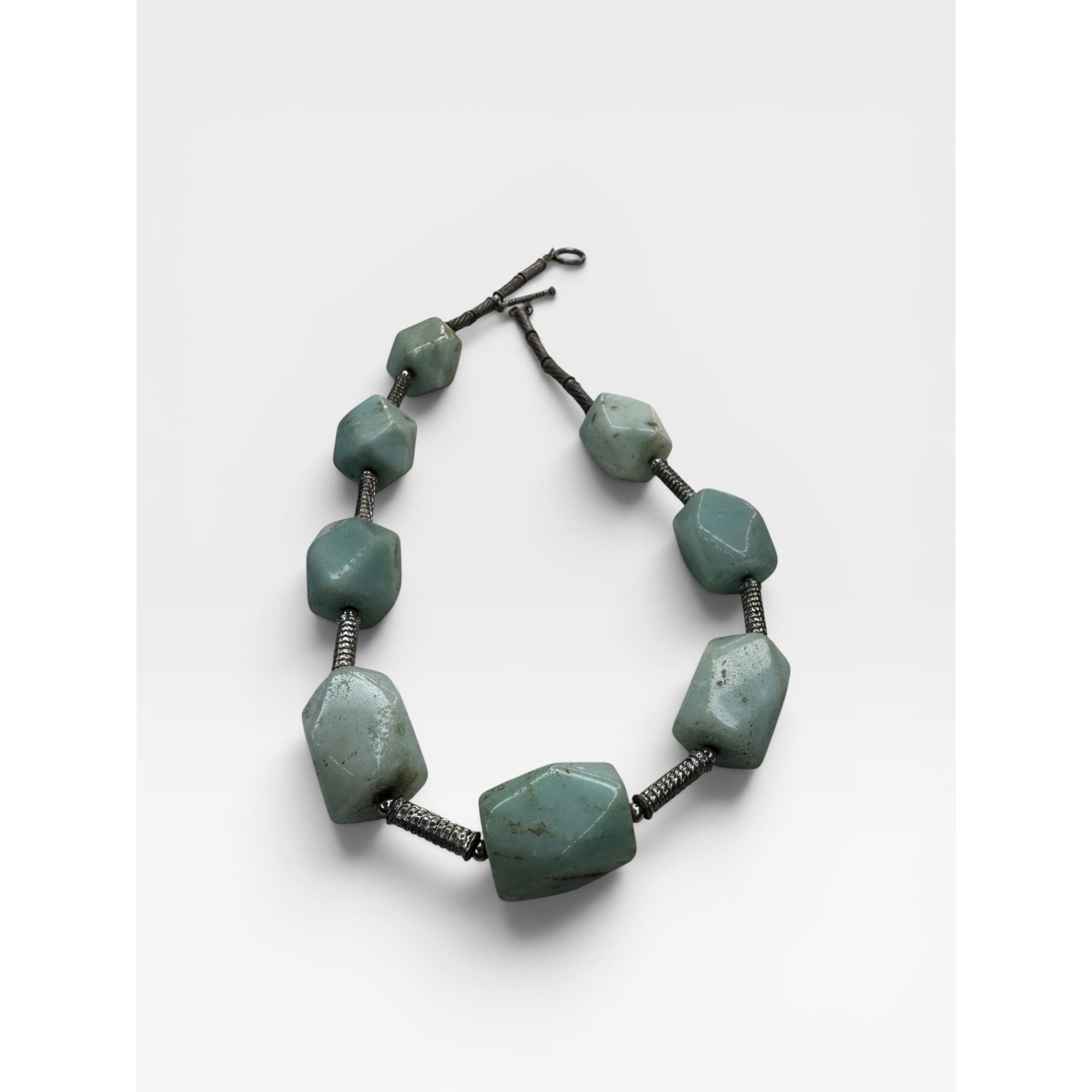 Amazonite Chunky Faceted Stone Nugget 16 Inch Collar Toggle Necklace Vintage