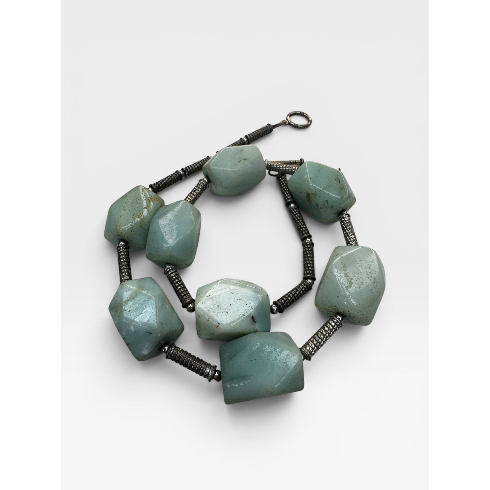 Amazonite Chunky Faceted Stone Nugget 16 Inch Collar Toggle Necklace Vintage