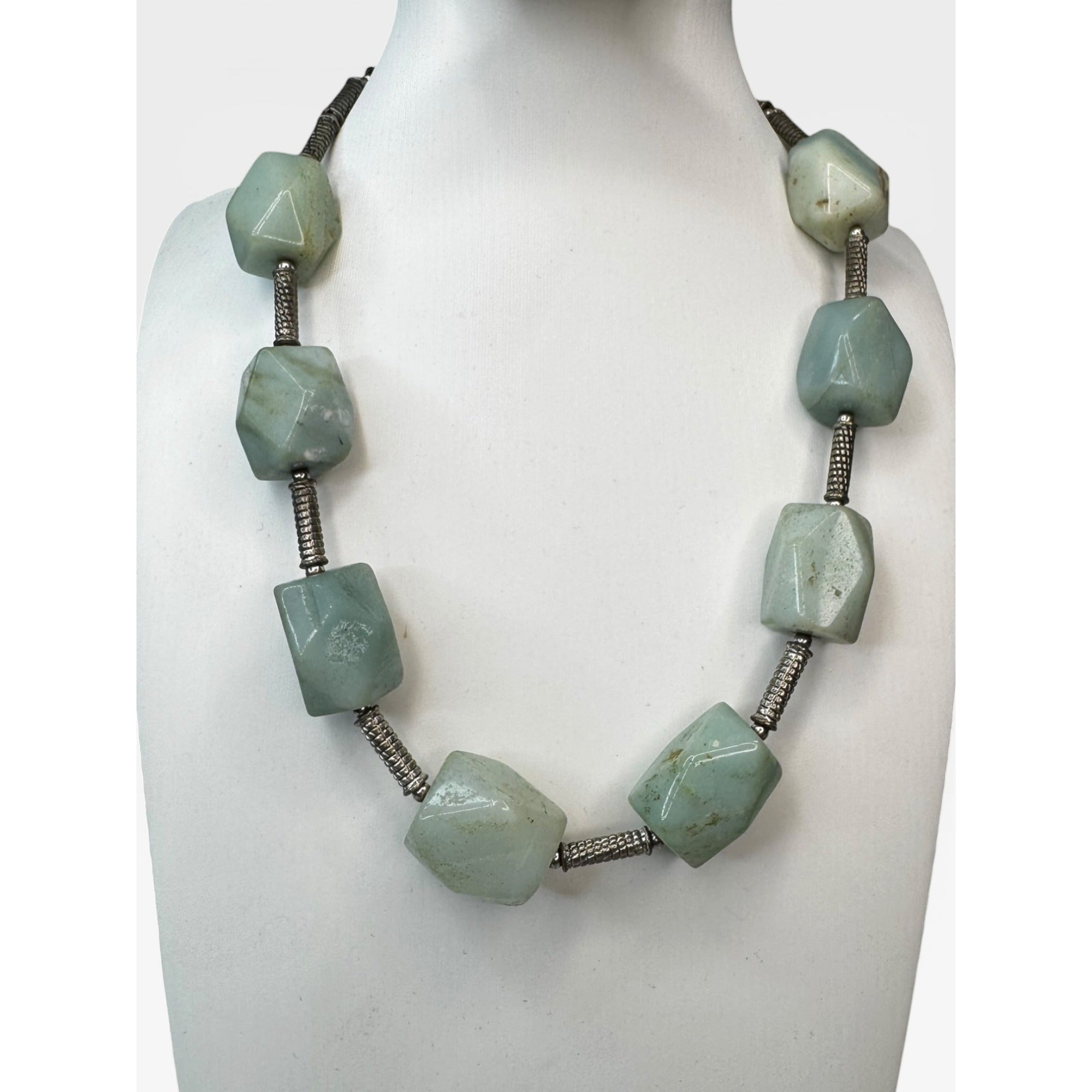 Amazonite Chunky Faceted Stone Nugget 16 Inch Collar Toggle Necklace Vintage