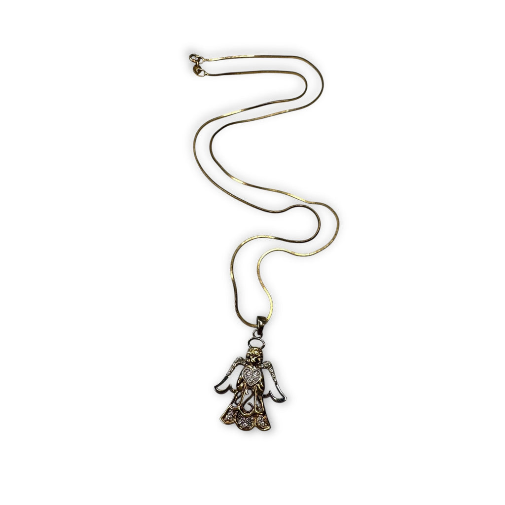 JCM Angel Pendant Necklace Sterling Silver Gold Vermeil Diamond 20"