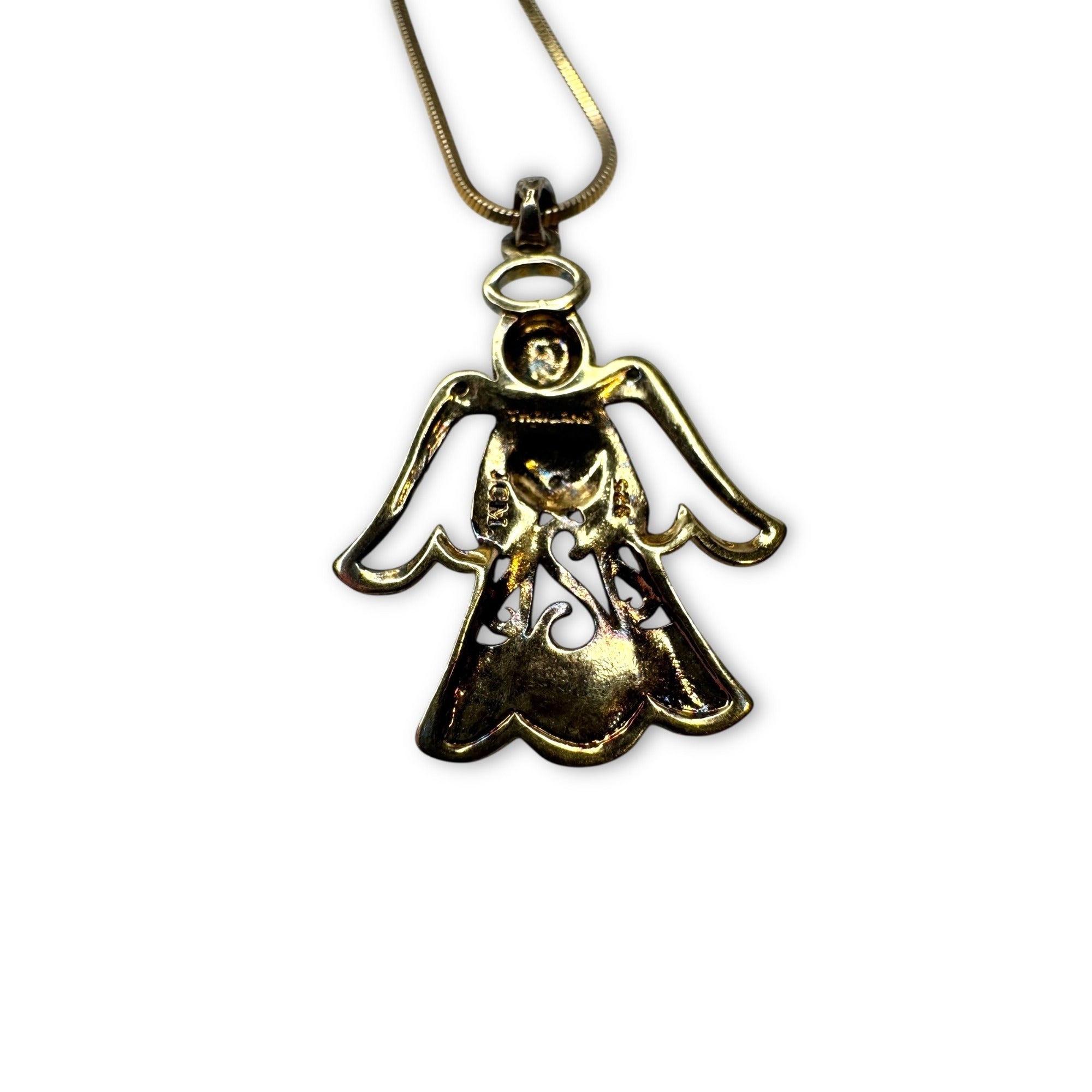 JCM Angel Pendant Necklace Sterling Silver Gold Vermeil Diamond 20"