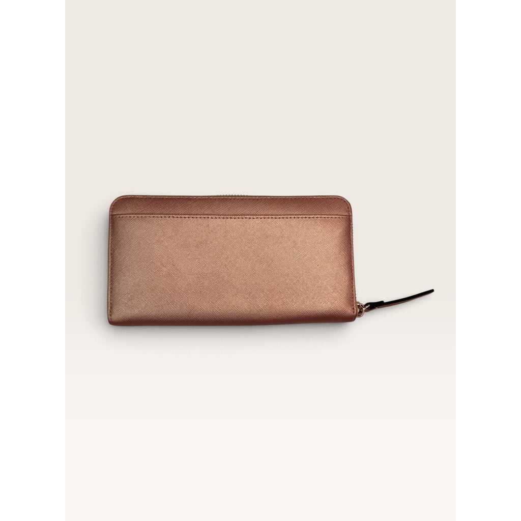 Kate Spade Neda Laurel Way Zip Around Continental Wallet Bronze Rose Gold Metallic