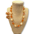 Mid Century Orange AB Crystal Necklace Earrings Set UV Glow