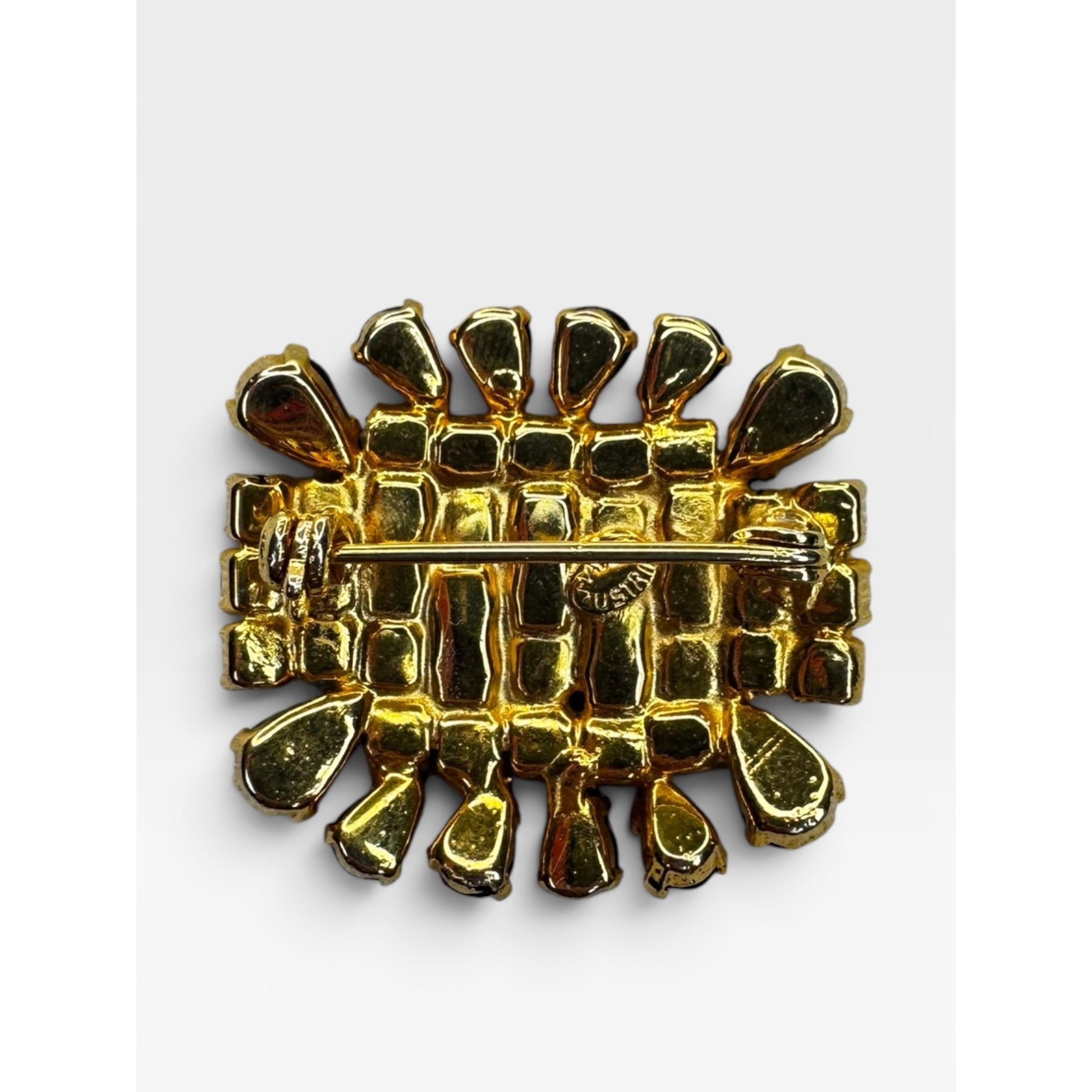 Austrian Red Glass Rhinestone Brooch Gold Tone Geometric Cluster Pin Brooch
