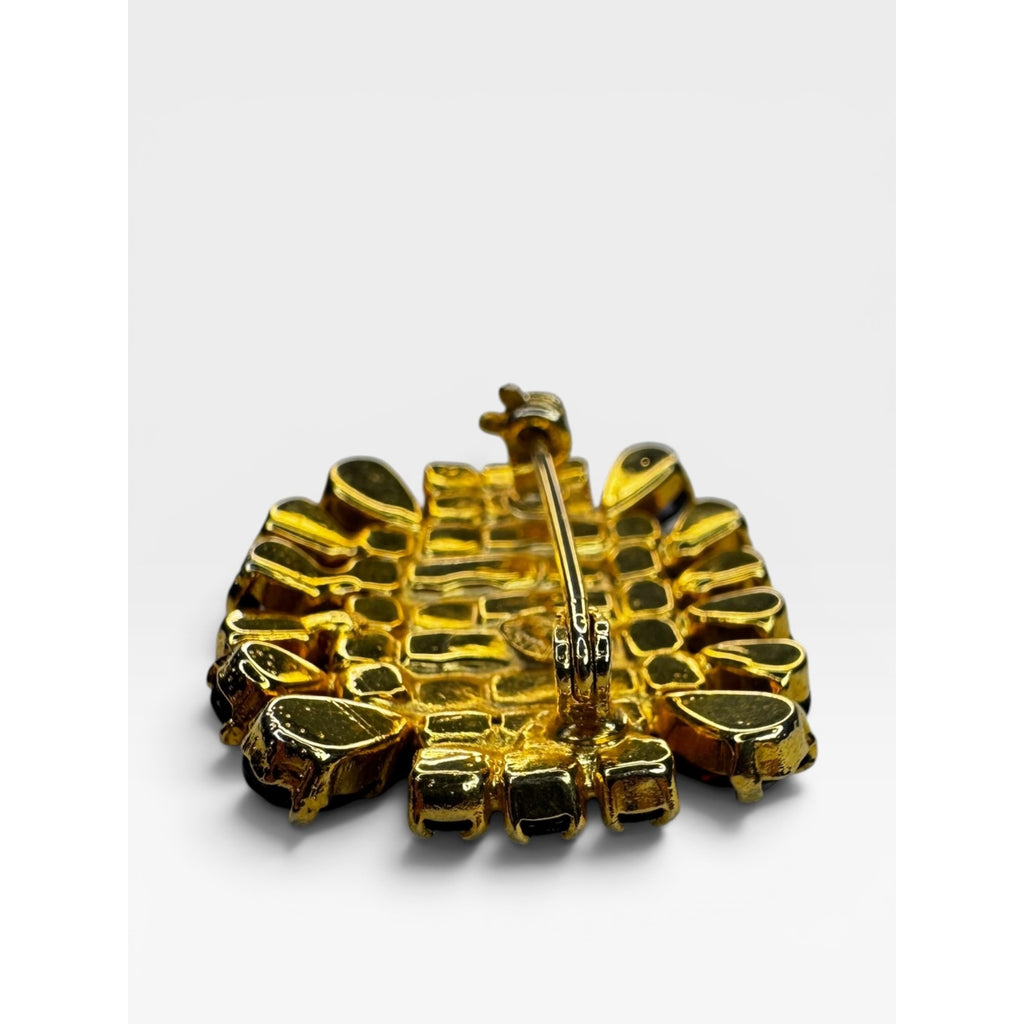 Austrian Red Glass Rhinestone Brooch Gold Tone Geometric Cluster Pin Brooch