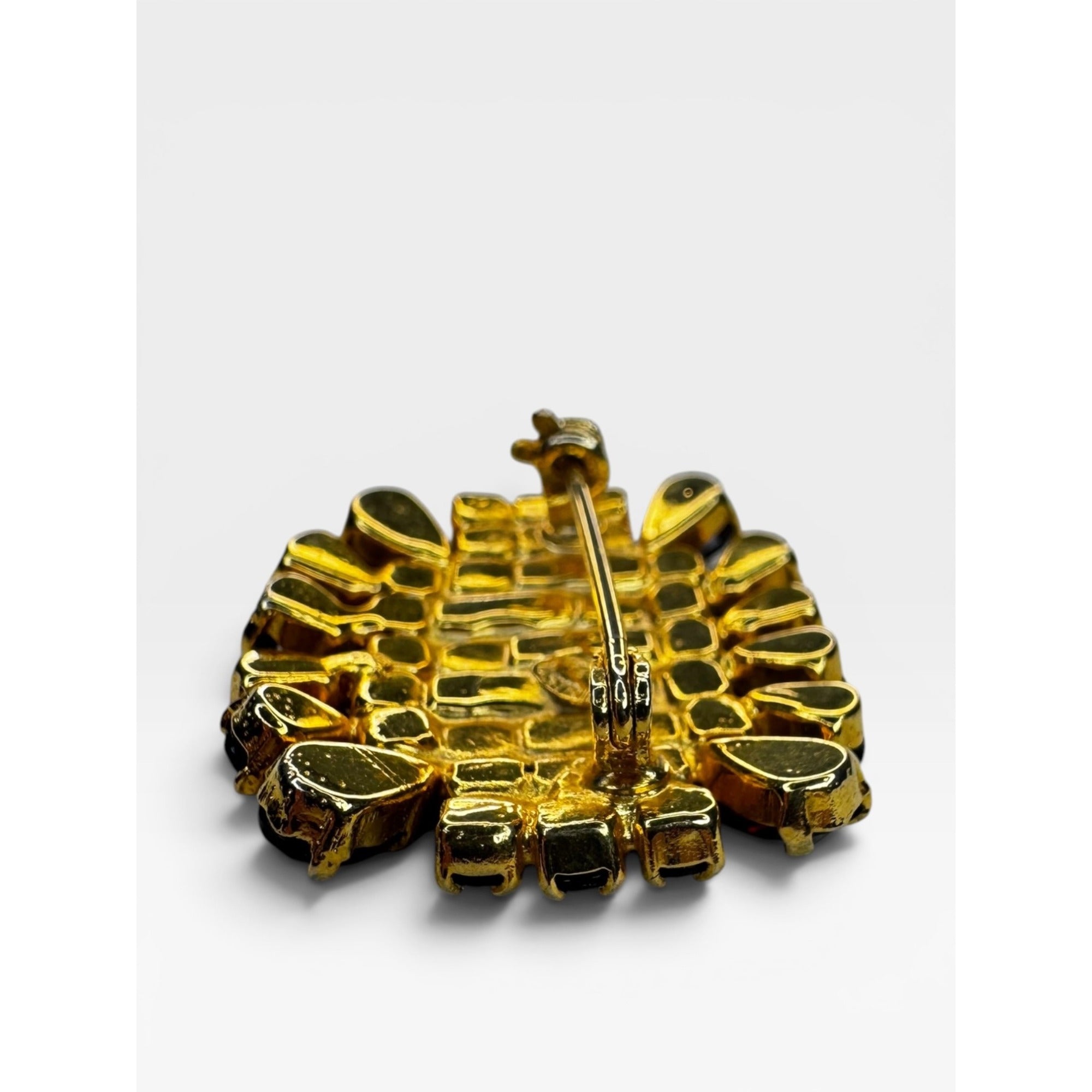 Austrian Red Glass Rhinestone Brooch Gold Tone Geometric Cluster Pin Brooch