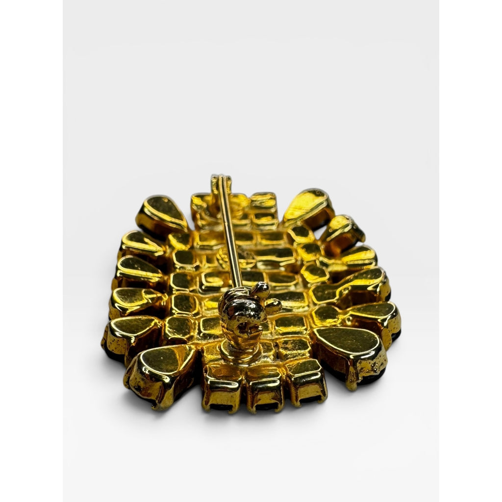 Austrian Red Glass Rhinestone Brooch Gold Tone Geometric Cluster Pin Brooch