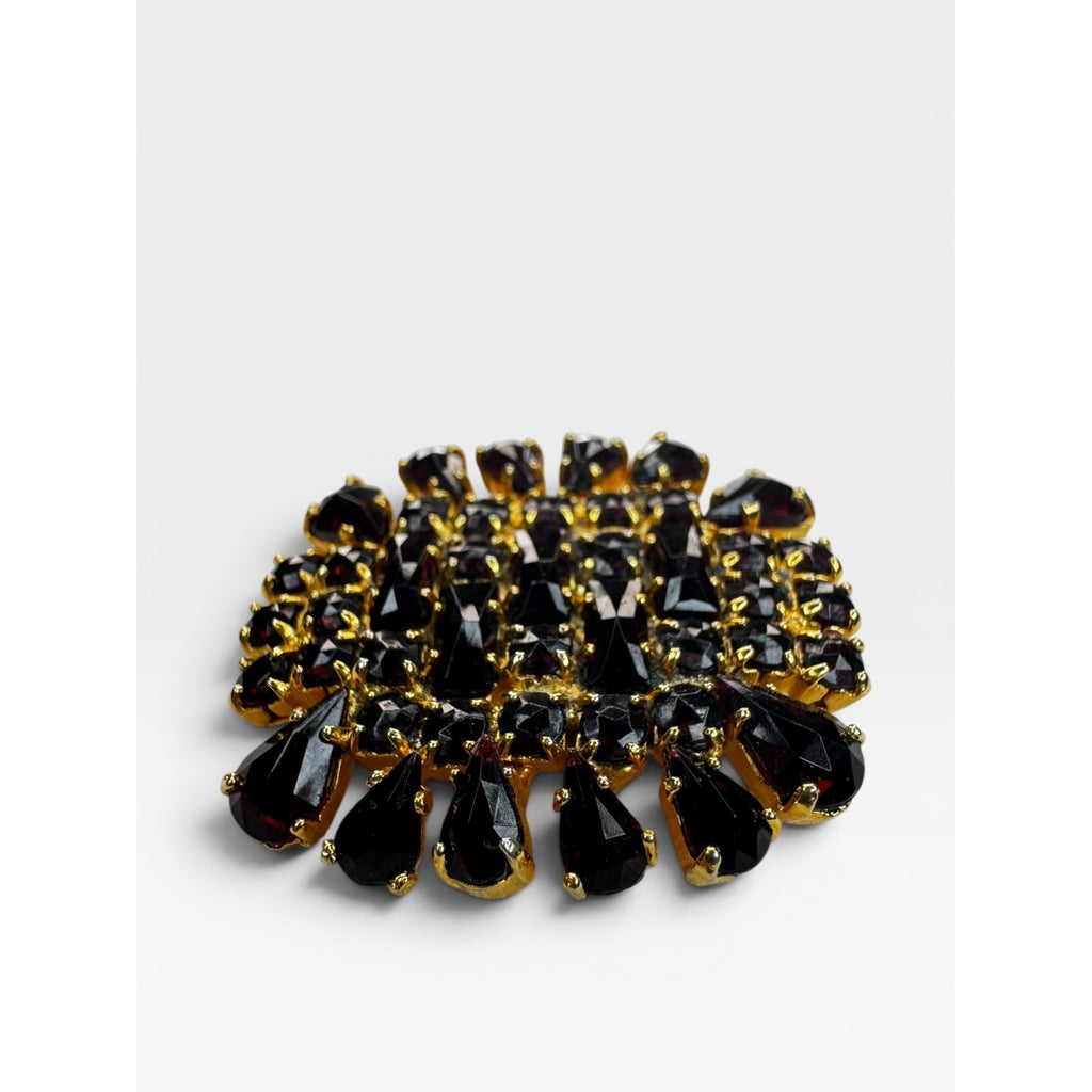 Austrian Red Glass Rhinestone Brooch Gold Tone Geometric Cluster Pin Brooch