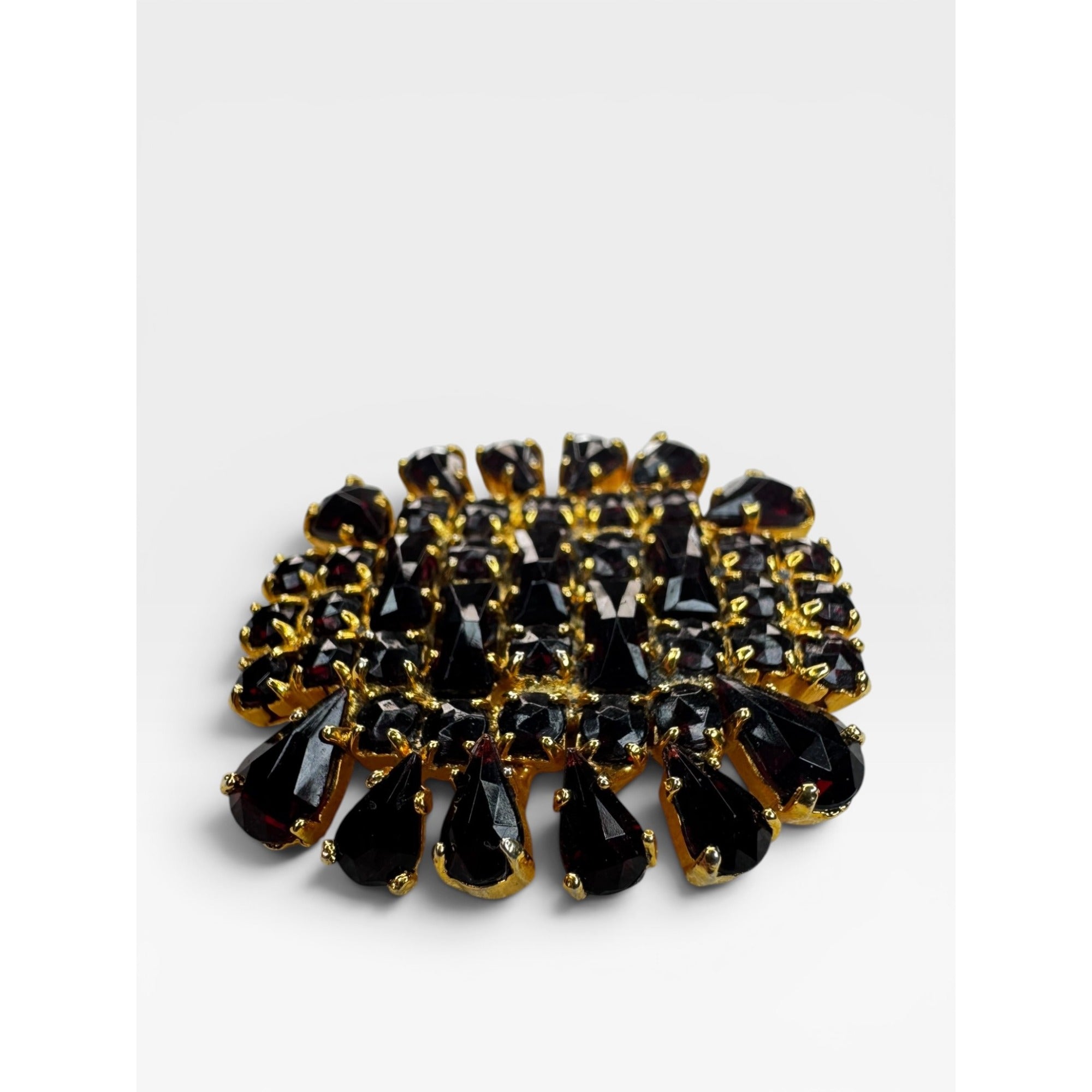 Austrian Red Glass Rhinestone Brooch Gold Tone Geometric Cluster Pin Brooch