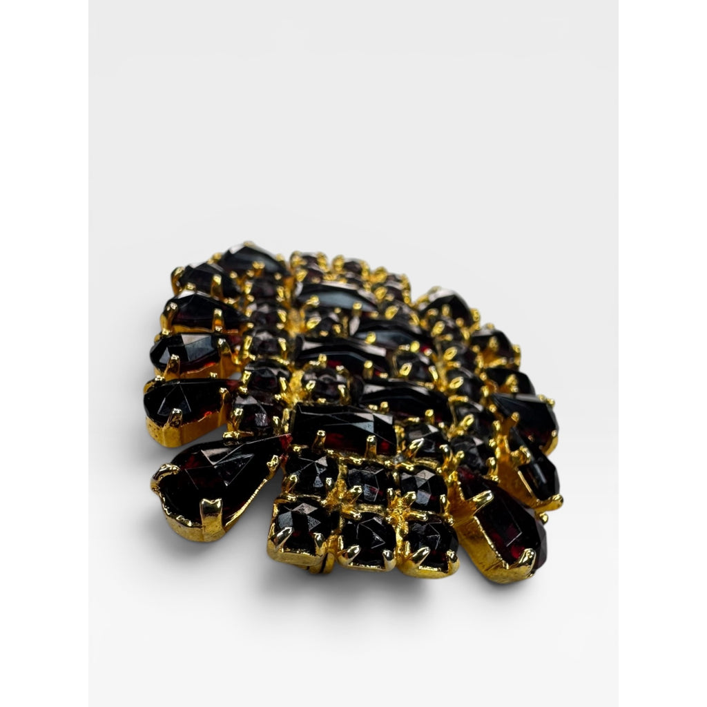 Austrian Red Glass Rhinestone Brooch Gold Tone Geometric Cluster Pin Brooch