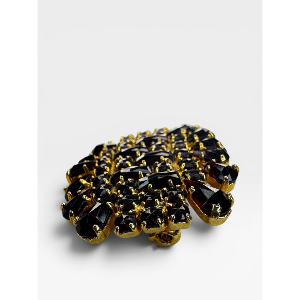 Austrian Red Glass Rhinestone Brooch Gold Tone Geometric Cluster Pin Brooch
