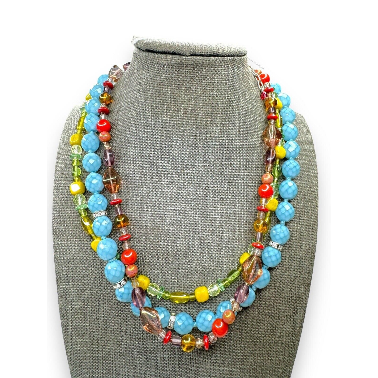 Multi Color 3 Strand Uranium Glass Glow Necklace Lobster Claw 17”-19.75”