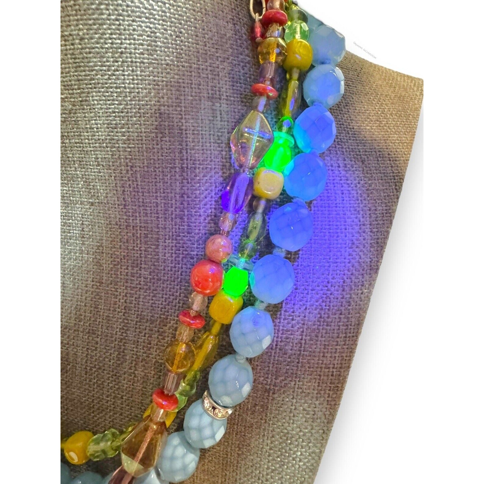 Multi Color 3 Strand Uranium Glass Glow Necklace Lobster Claw 17”-19.75”