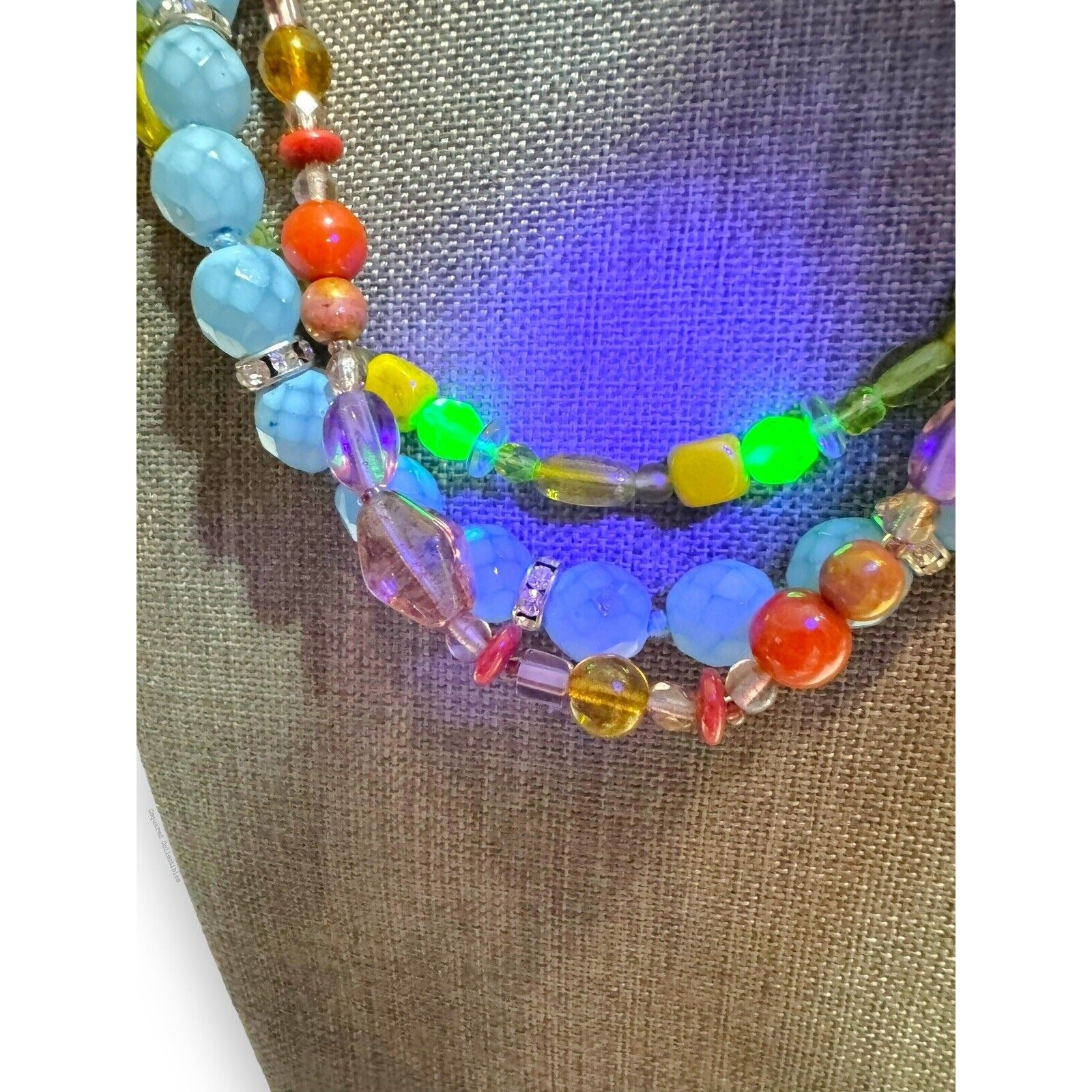 Multi Color 3 Strand Uranium Glass Glow Necklace Lobster Claw 17”-19.75”