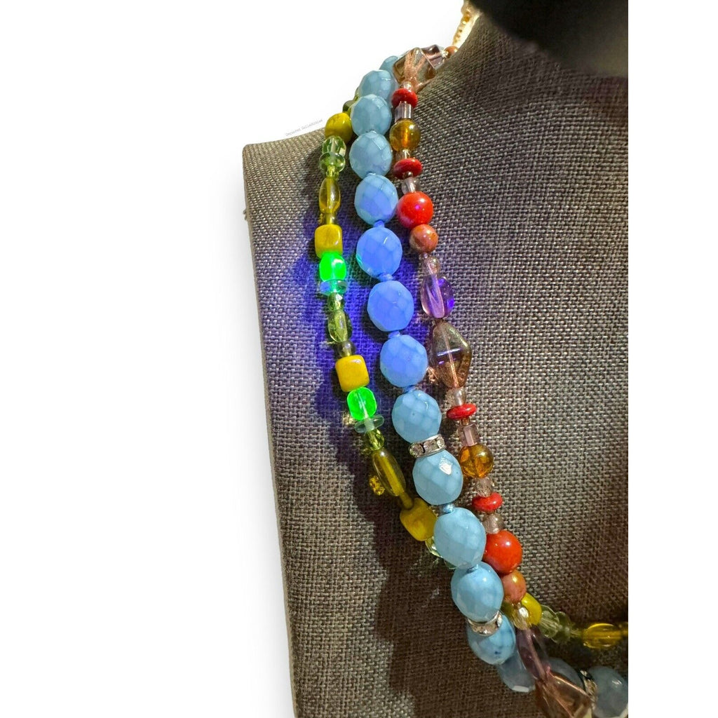 Multi Color 3 Strand Uranium Glass Glow Necklace Lobster Claw 17”-19.75”