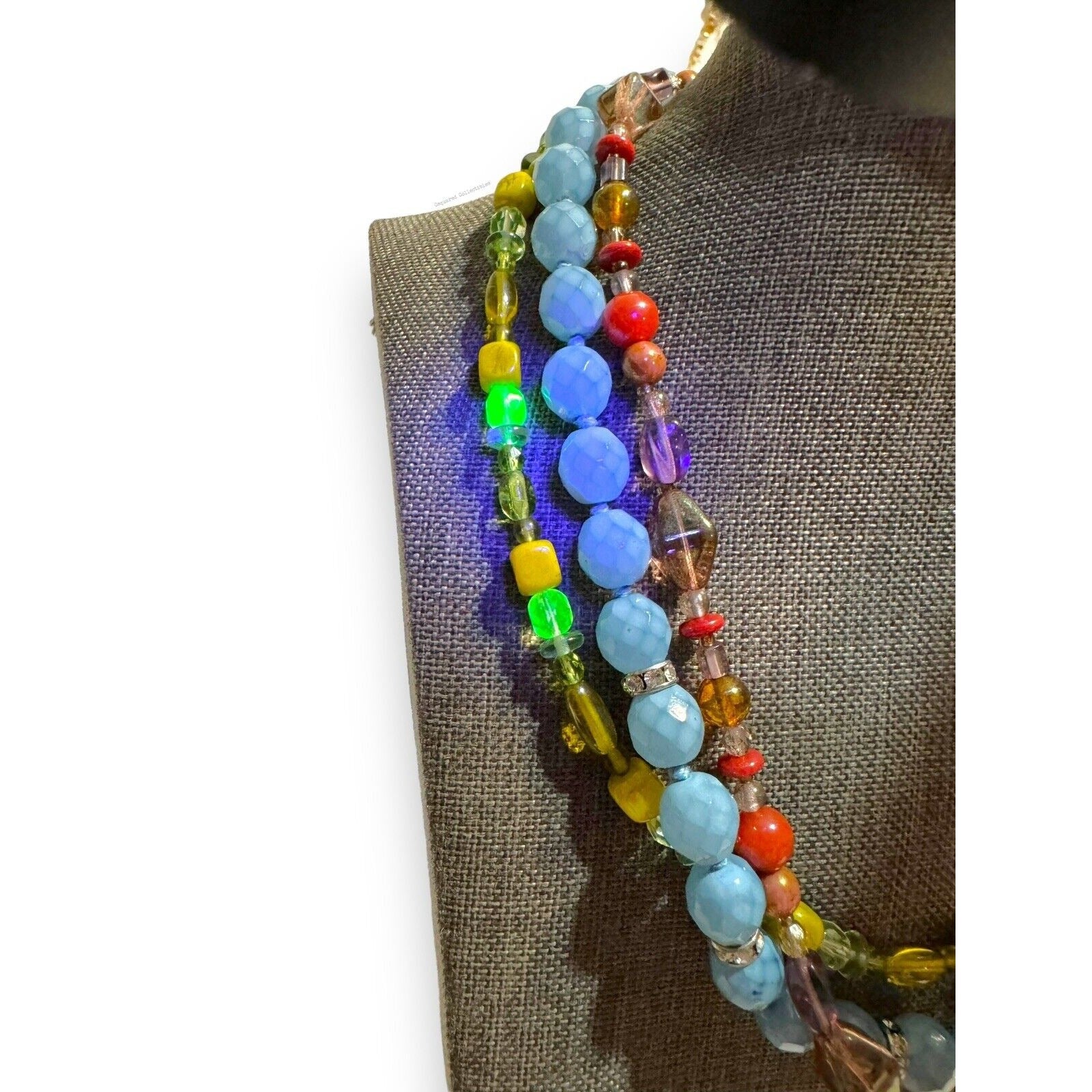 Multi Color 3 Strand Uranium Glass Glow Necklace Lobster Claw 17”-19.75”