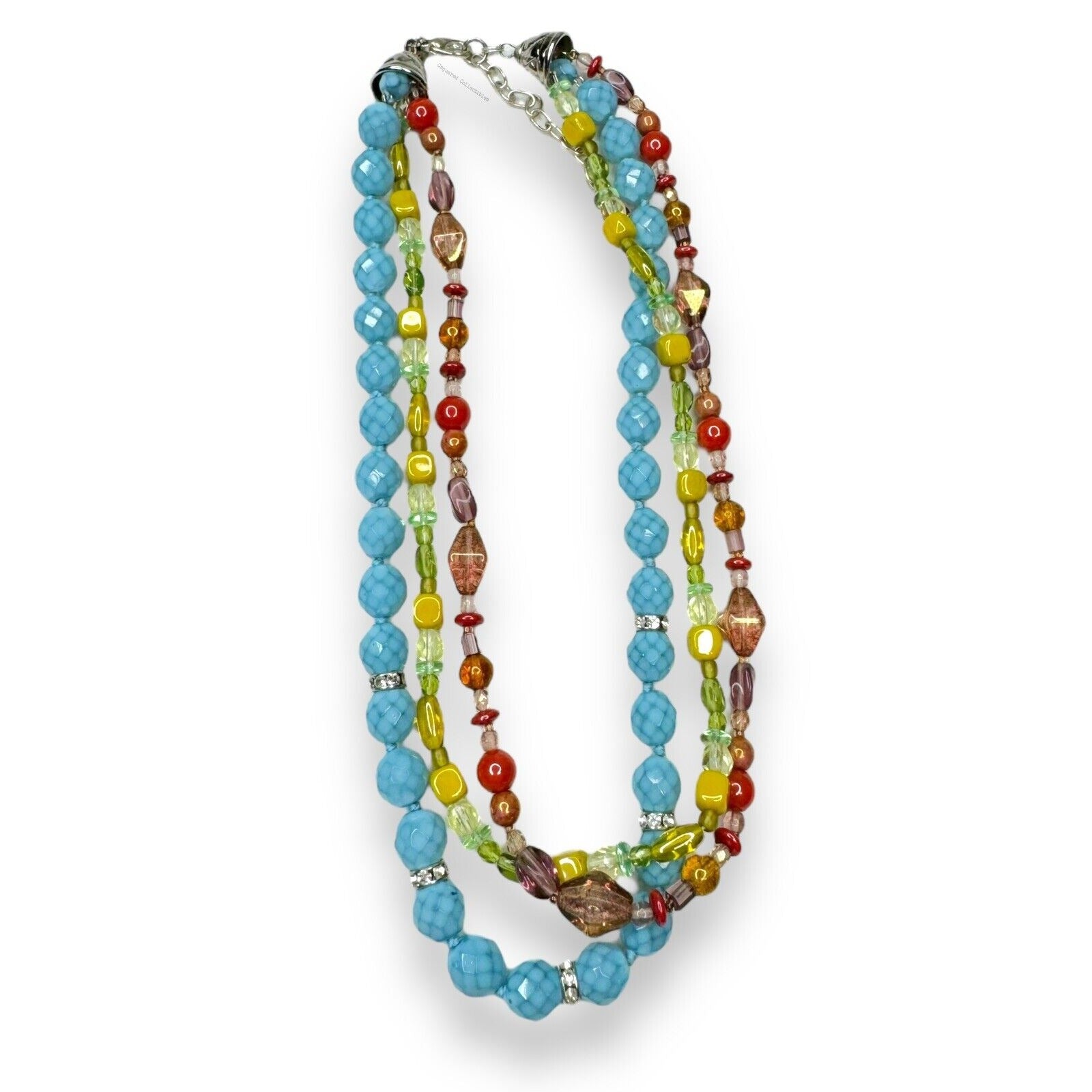 Multi Color 3 Strand Uranium Glass Glow Necklace Lobster Claw 17”-19.75”
