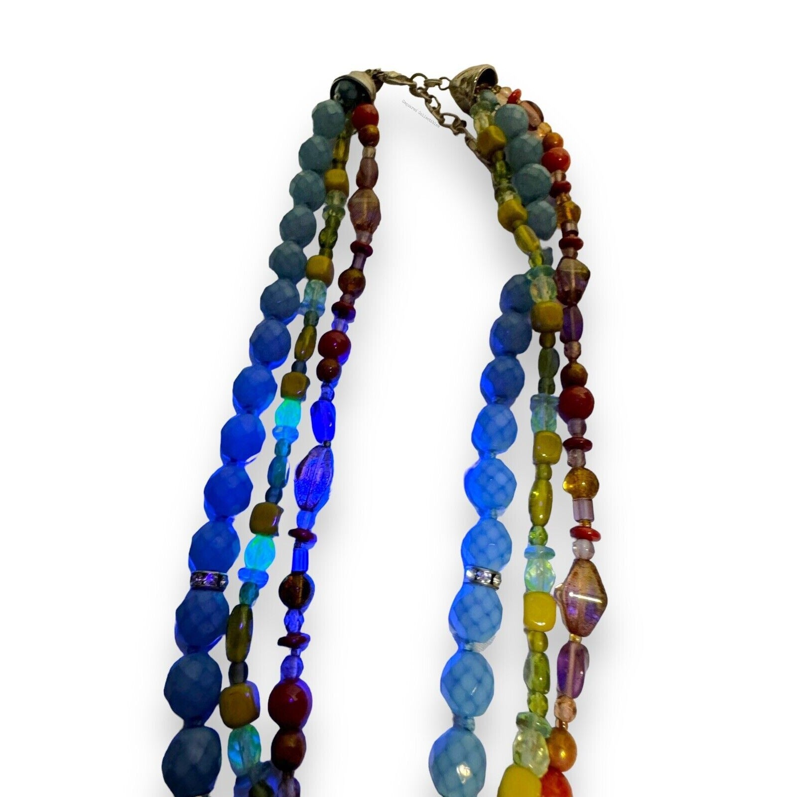 Multi Color 3 Strand Uranium Glass Glow Necklace Lobster Claw 17”-19.75”