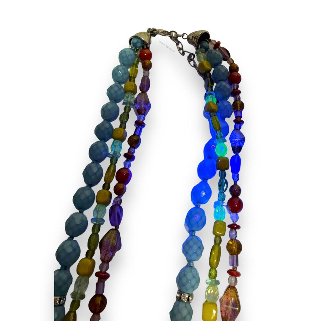 Multi Color 3 Strand Uranium Glass Glow Necklace Lobster Claw 17”-19.75”