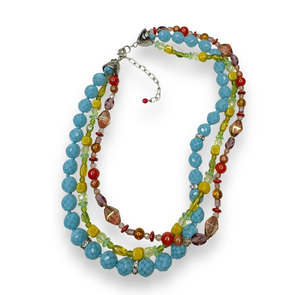 Multi Color 3 Strand Uranium Glass Glow Necklace Lobster Claw 17”-19.75”
