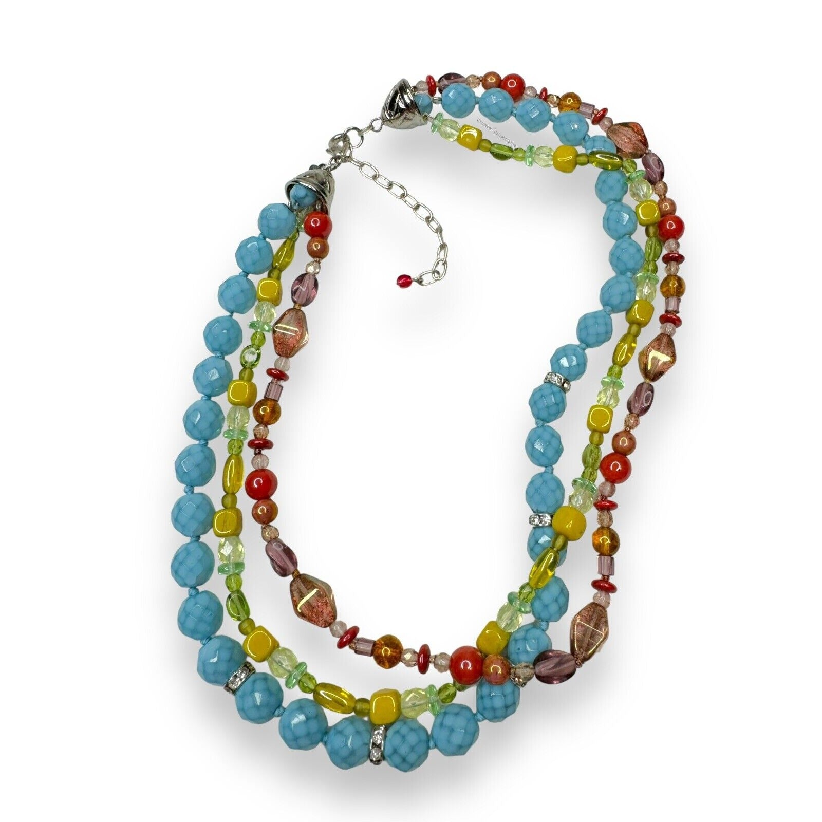 Multi Color 3 Strand Uranium Glass Glow Necklace Lobster Claw 17”-19.75”