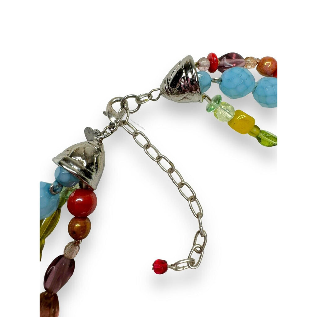 Multi Color 3 Strand Uranium Glass Glow Necklace Lobster Claw 17”-19.75”