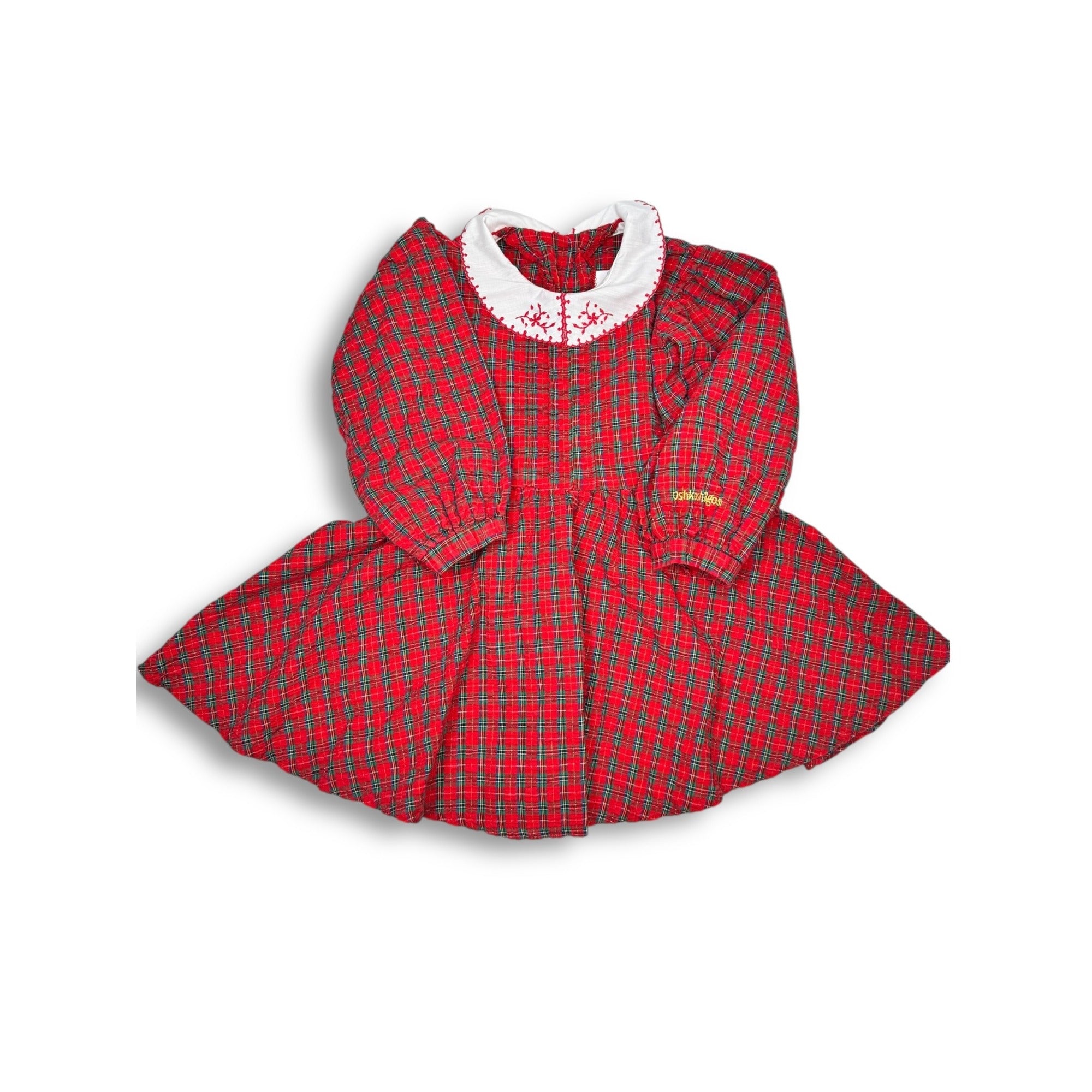 OshKosh BGosh 1980s Toddler Size 4 Red Plaid Cotton Dress Embroidered Collar