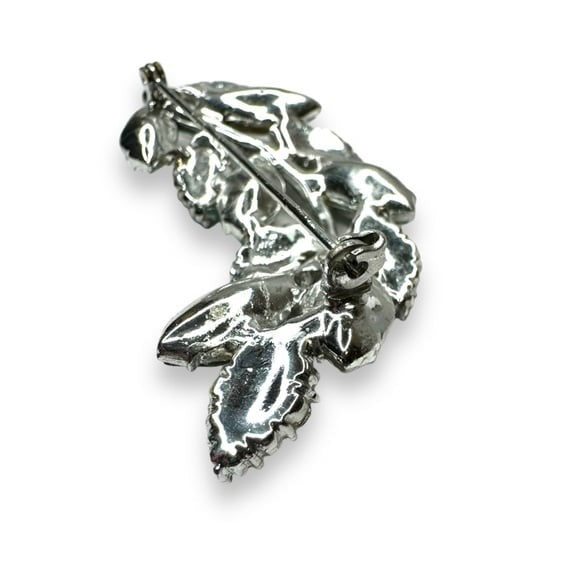 Vintage Aurora Borealis Rhinestone Leaf Brooch Earrings Set Silver Tone 1950s