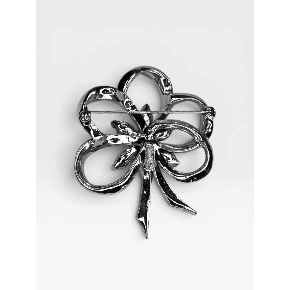 Pell Crystal Bow Brooch Silver Tone Pave Ribbon Pin Signed Vintage