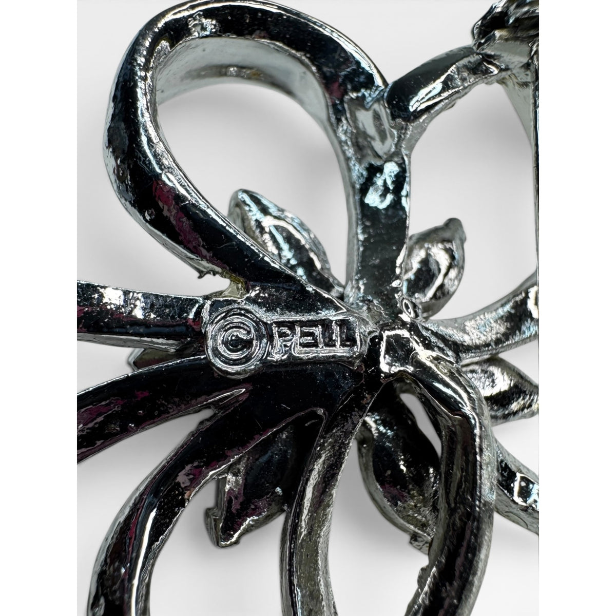 Pell Crystal Bow Brooch Silver Tone Pave Ribbon Pin Signed Vintage