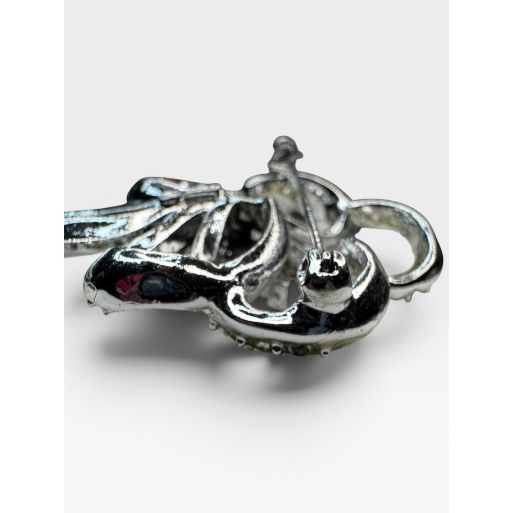 Pell Crystal Bow Brooch Silver Tone Pave Ribbon Pin Signed Vintage