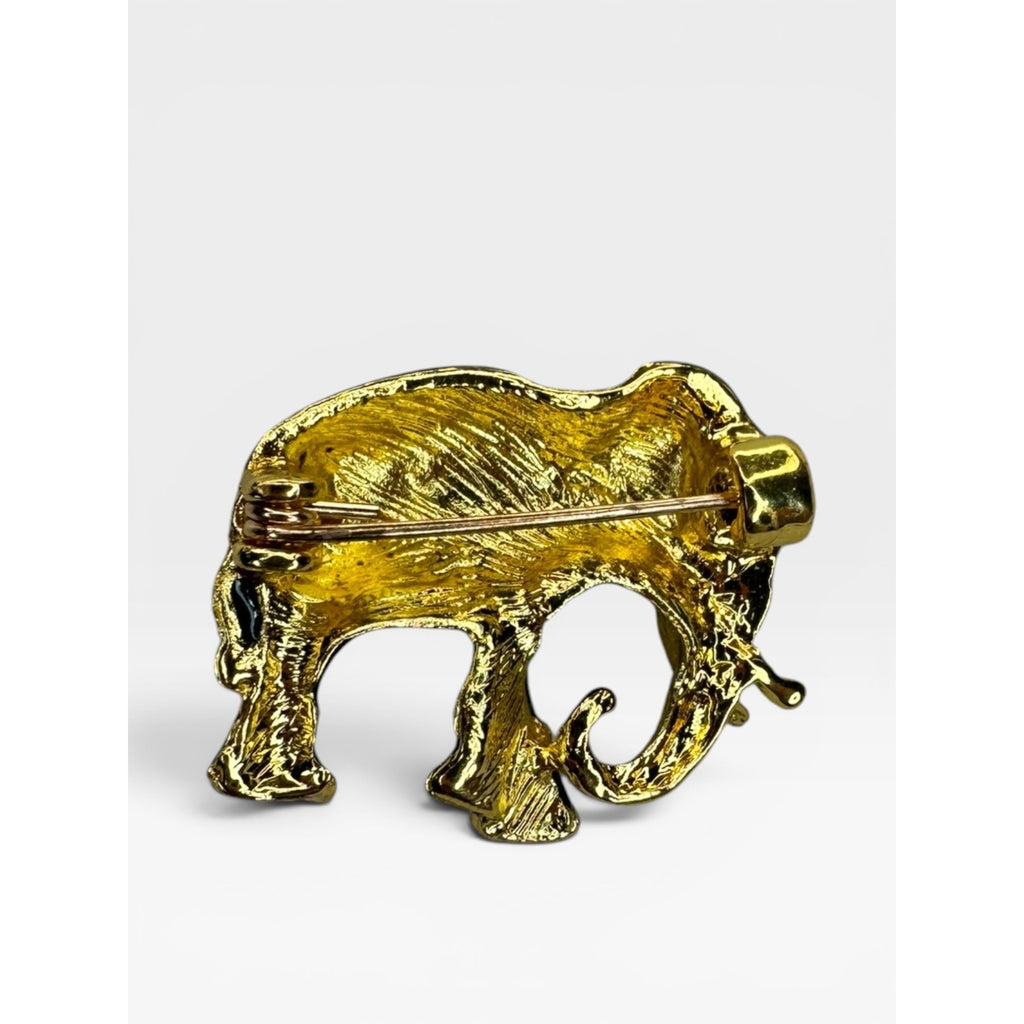 Purple Black Enamel Elephant Brooch Gold Tone Lucky Animal Pin