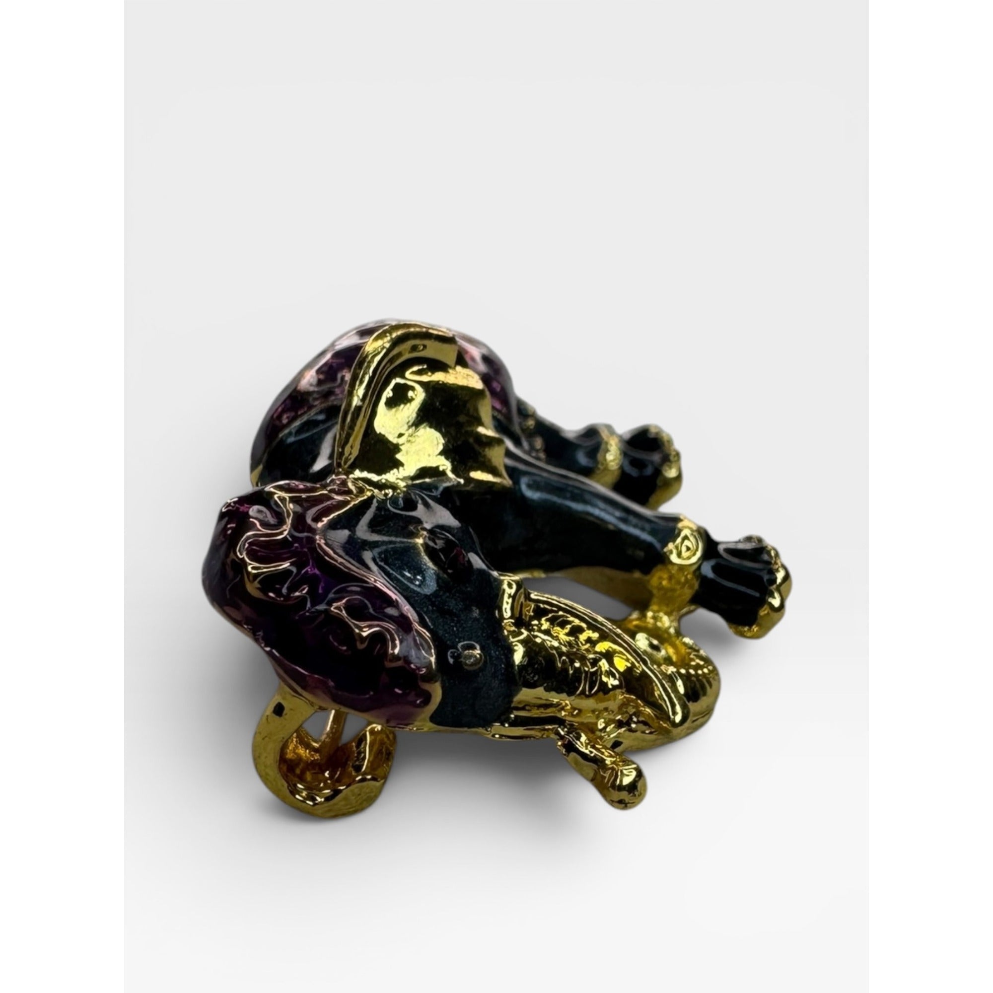 Purple Black Enamel Elephant Brooch Gold Tone Lucky Animal Pin