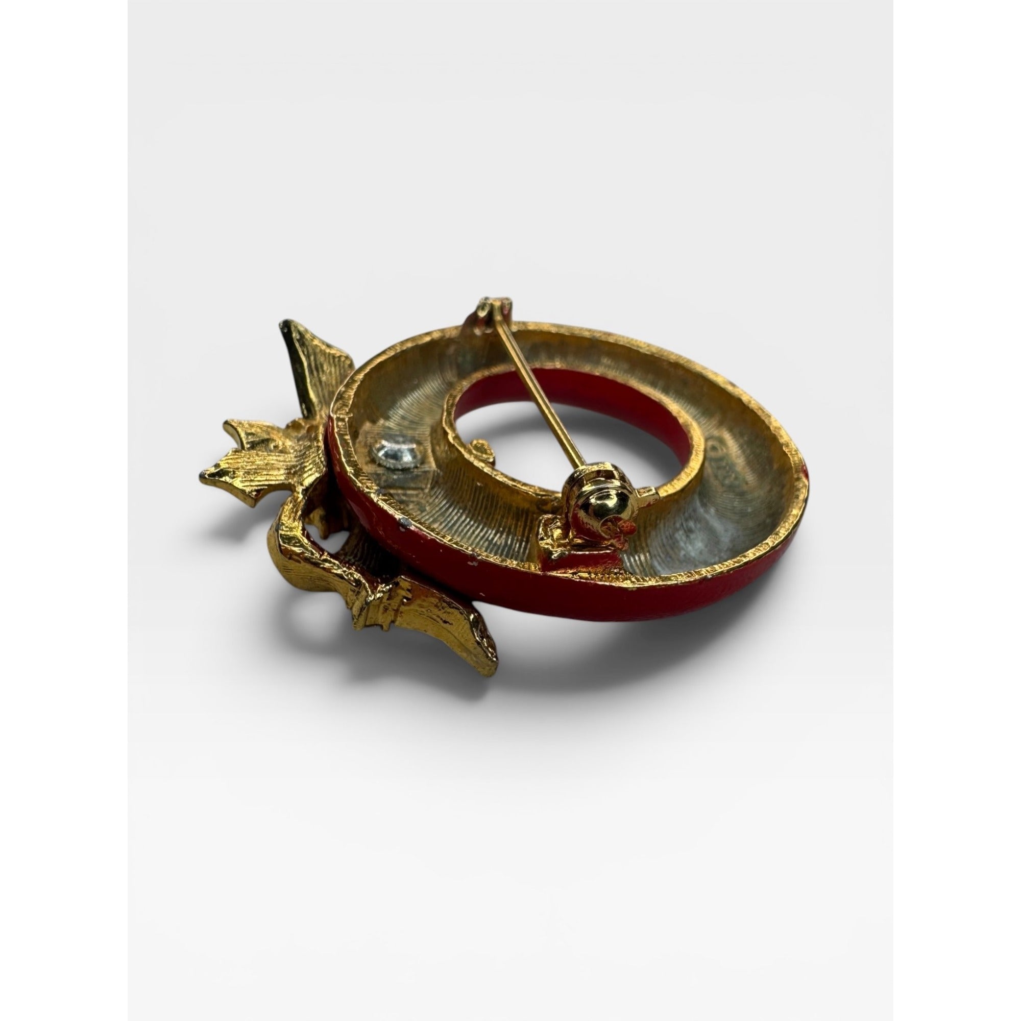 Mode Art Arthur Pepper Red Enamel Wreath Brooch Holiday Christmas