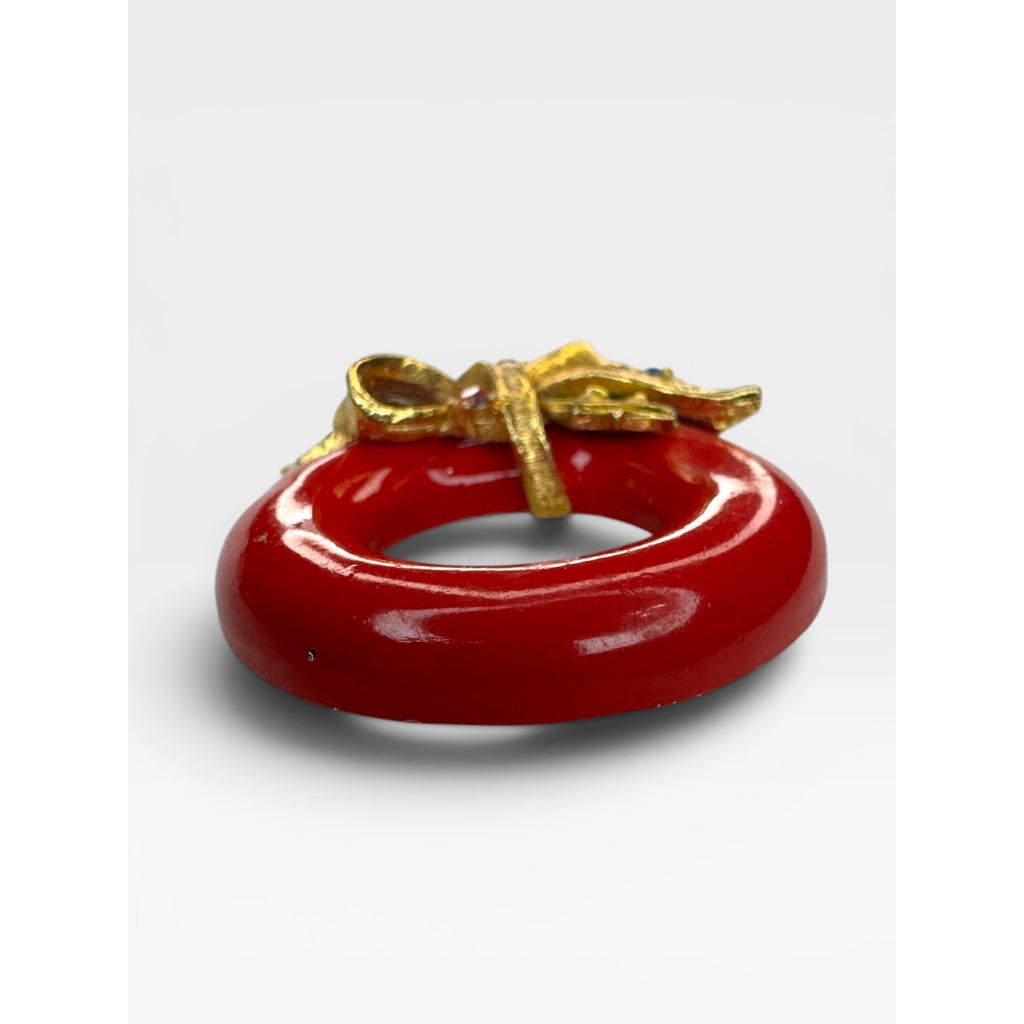 Mode Art Arthur Pepper Red Enamel Wreath Brooch Holiday Christmas