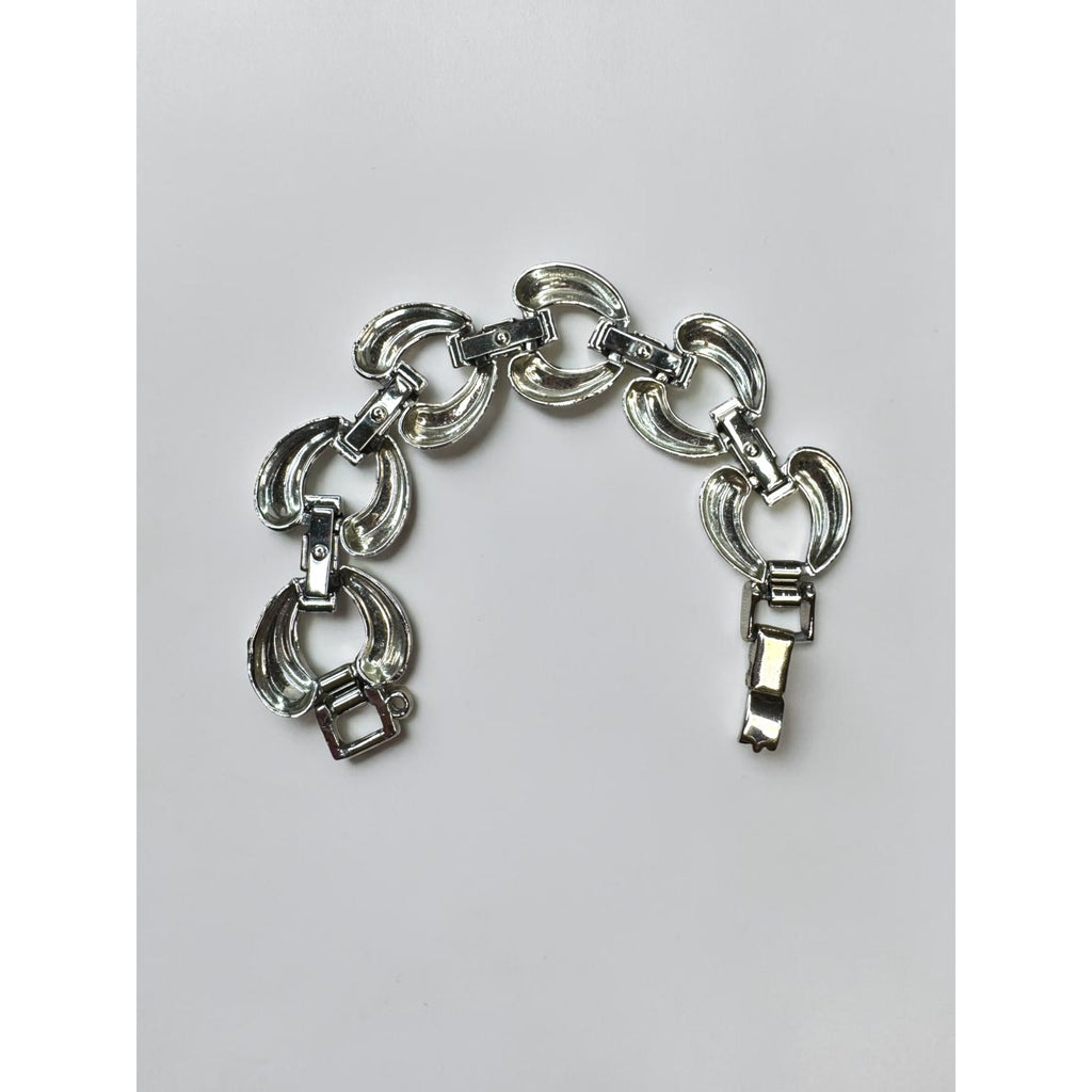 Silver Tone Textured Link Necklace Bracelet Earrings Set 1980s Vintage