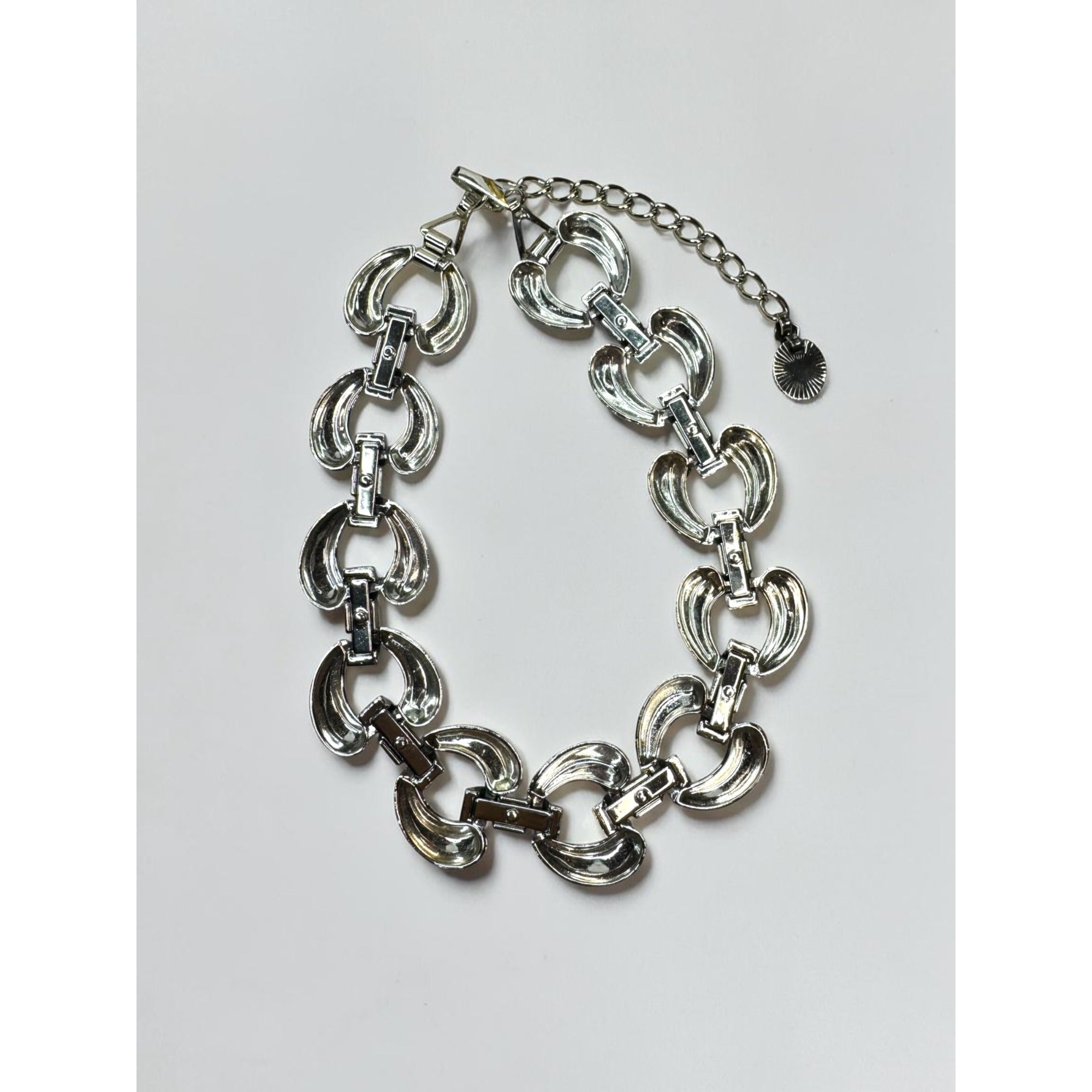 Silver Tone Textured Link Necklace Bracelet Earrings Set 1980s Vintage