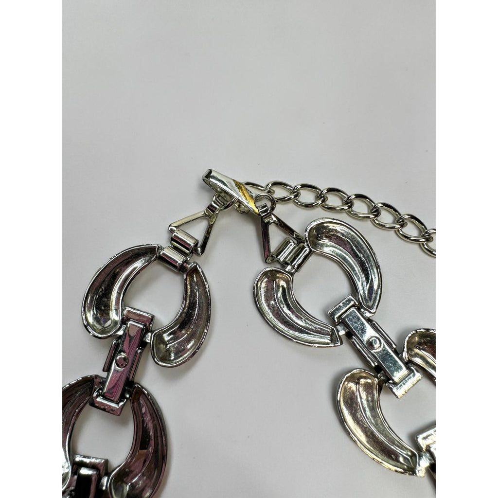 Silver Tone Textured Link Necklace Bracelet Earrings Set 1980s Vintage