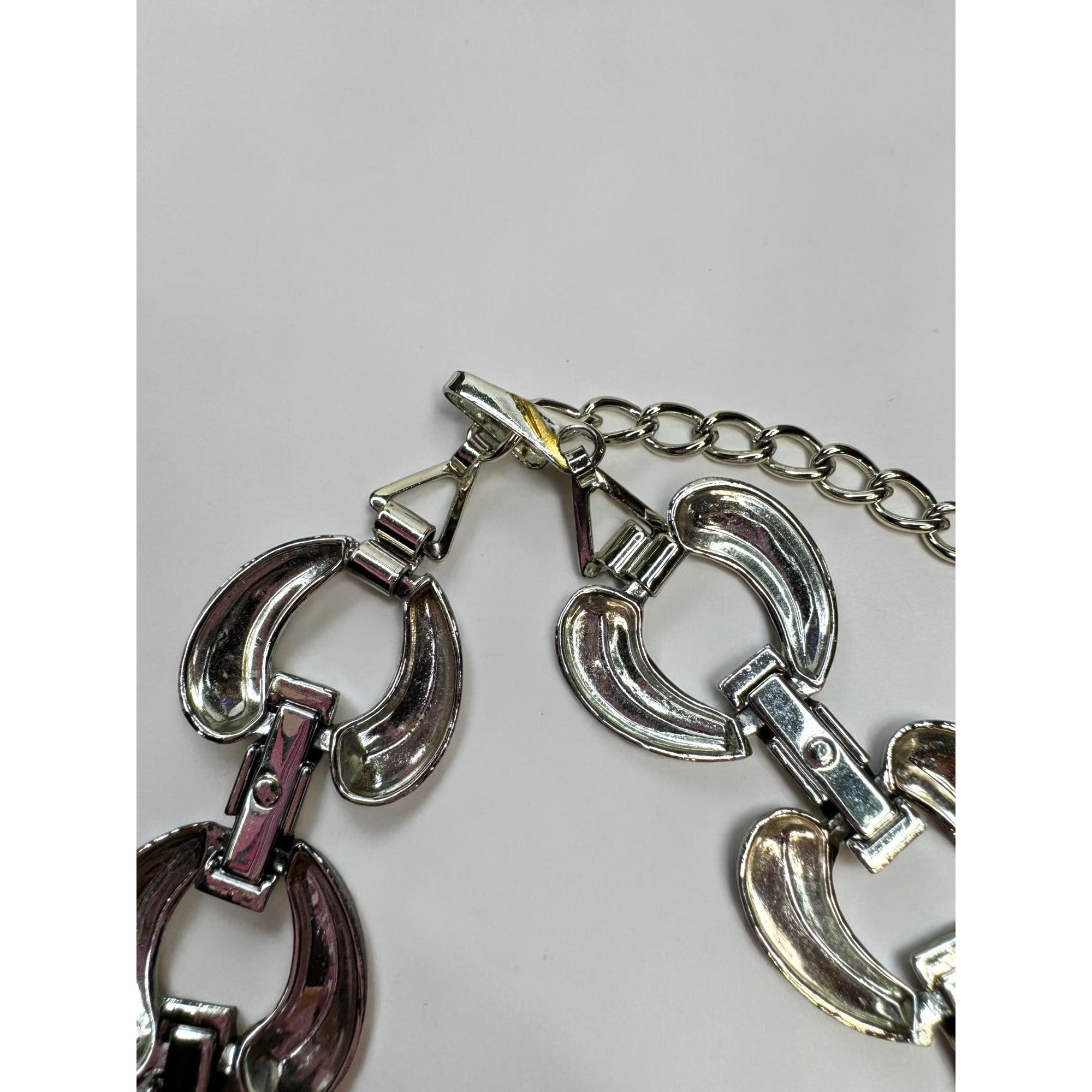 Silver Tone Textured Link Necklace Bracelet Earrings Set 1980s Vintage