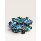1950s Blue Glass Cluster Brooch Aqua UV Glow Uranium Glass Silver Tone Vintage